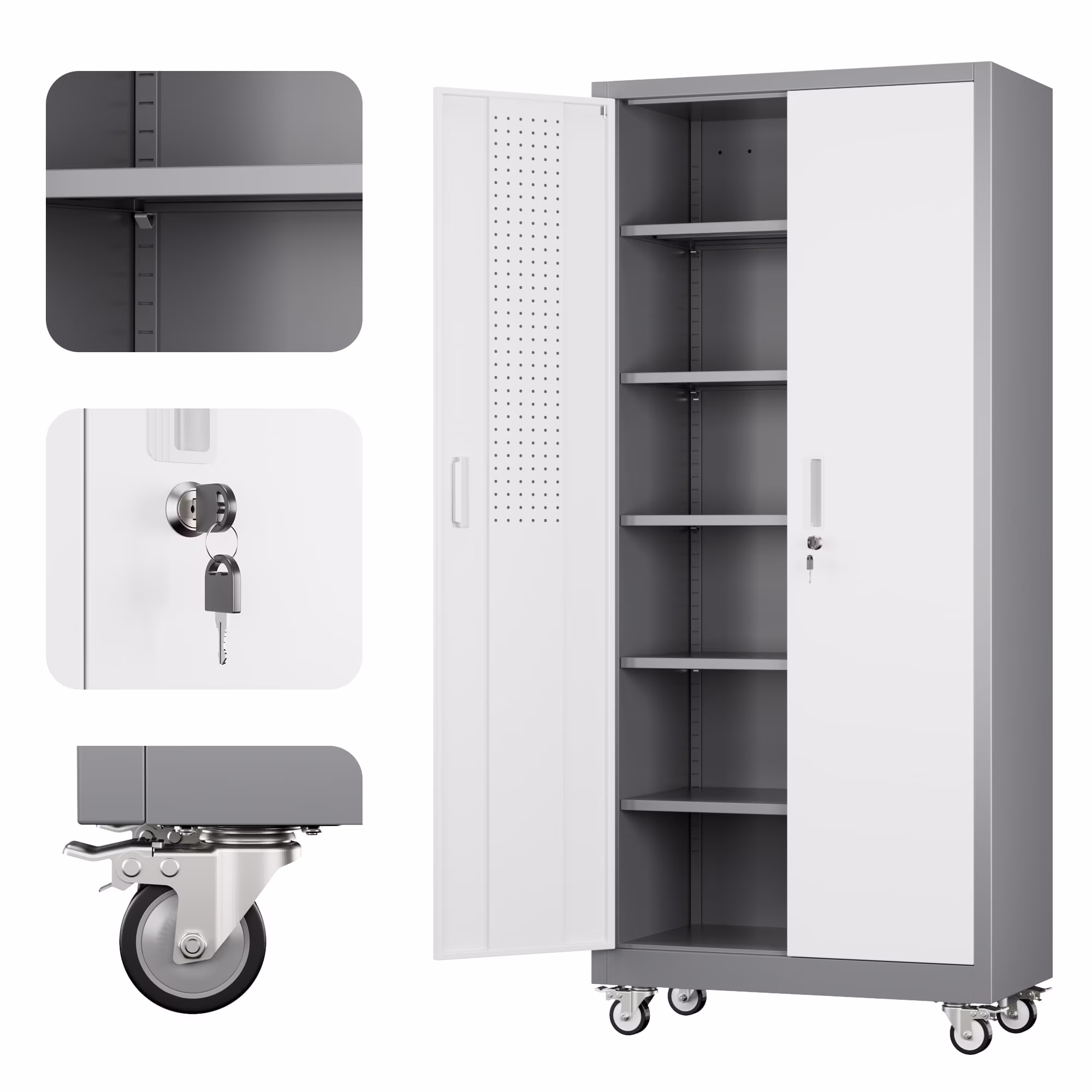 Gaeanet Rolling Tool Storage Cabinet with 5 Adjustable Shelves and Pegboard,Metal Garage Storage Cabinet with Wheels for Garage Home Office Utility Room,71" H-32" W-16" D,Required Assembly, Black - Image 22
