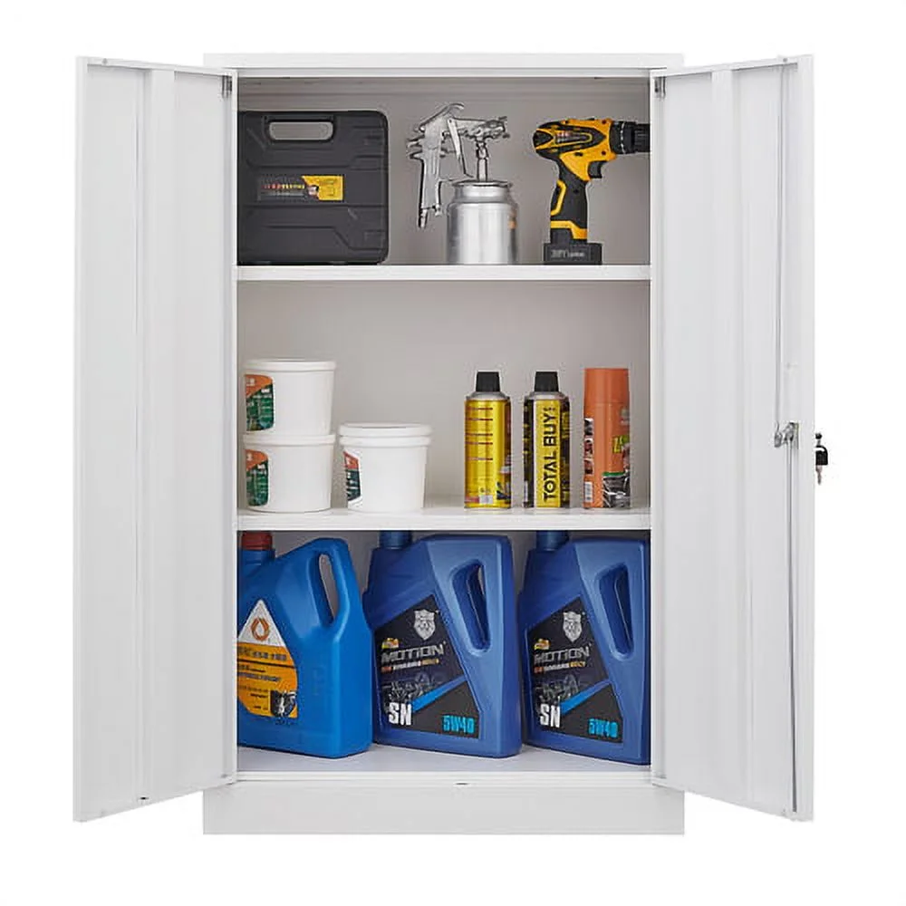 Metal Storage Cabinet with Door and Adjustable Shelves, Tall Steel Locker with Lockable Doors & Top Cabinet - Garage Storage Cabinet for Office, Garage, Home, Easy Assemble Required, White - Image 4