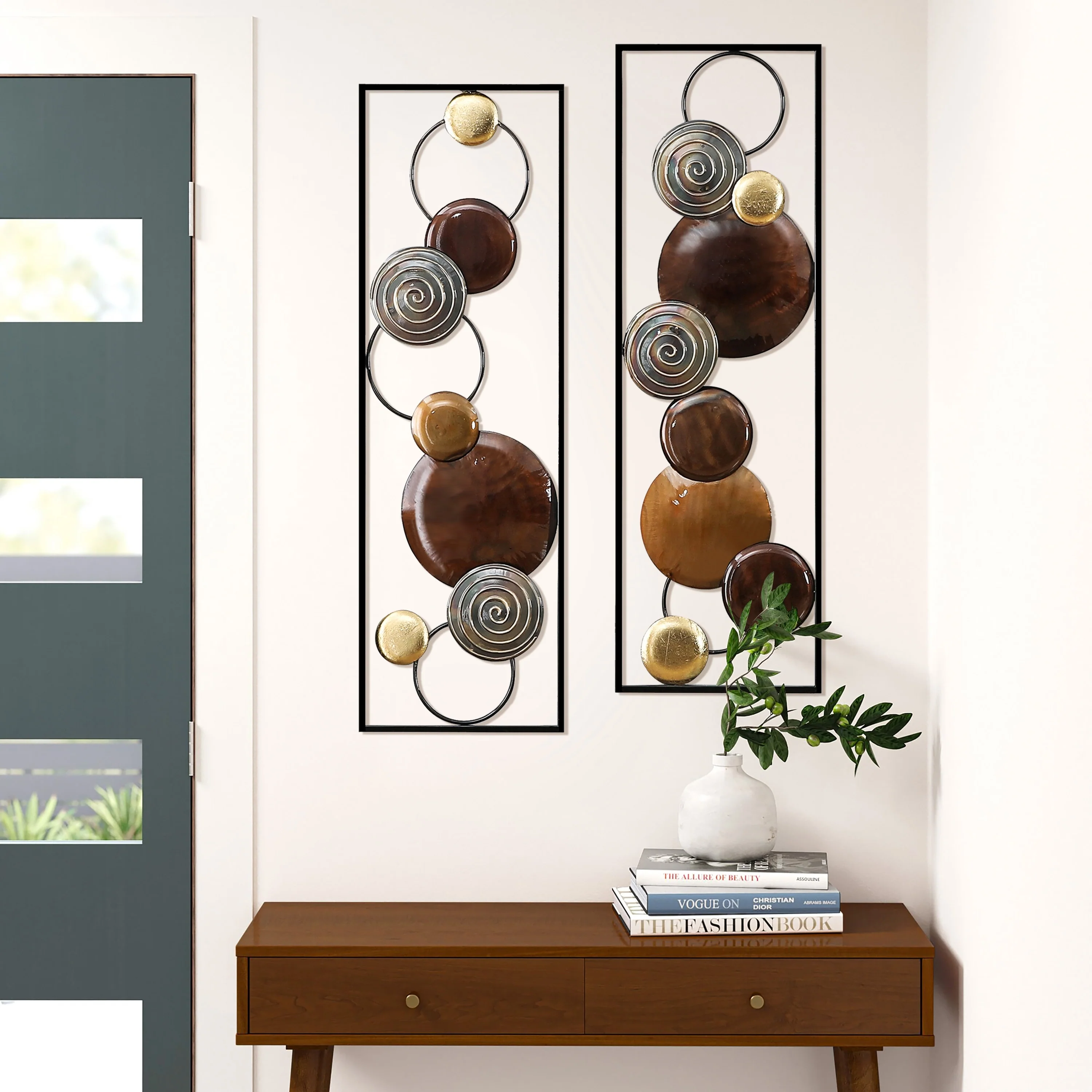 Set of 2 Modern Gold and Brown Metal Wall Decor, Abstract Decorative Wall Art for Living Room, Bedroom and Home Decoration - Image 2