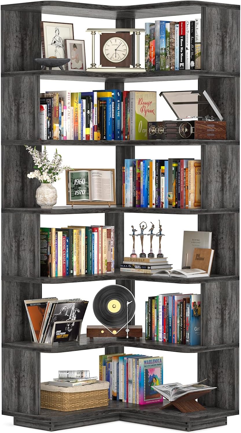 Corner Book Shelf, 6-Shelf L Shaped Corner Bookshelf with Baffle - Image 7