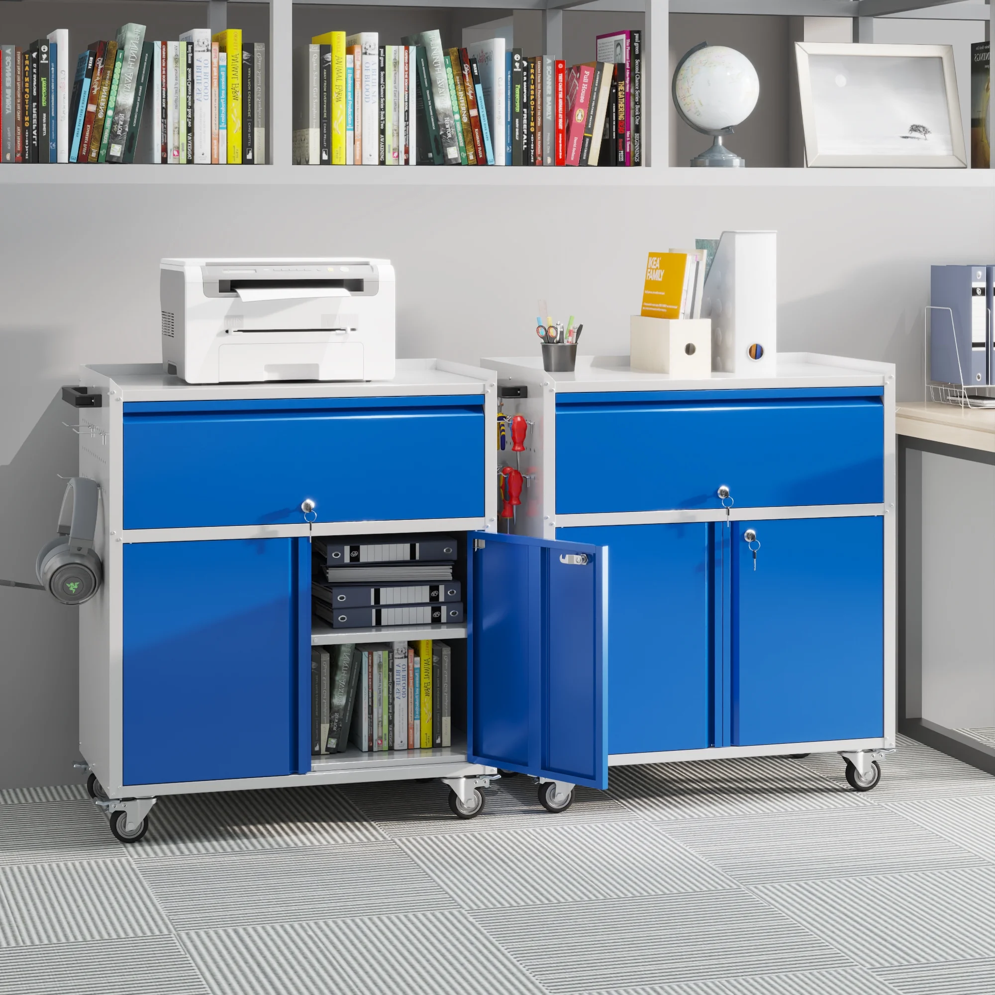 Gaeanet Rolling Tool Storage Cabinet with 5 Adjustable Shelves and Pegboard,Metal Garage Storage Cabinet with Wheels for Garage Home Office Utility Room,71" H-32" W-16" D,Required Assembly, Black - Image 136