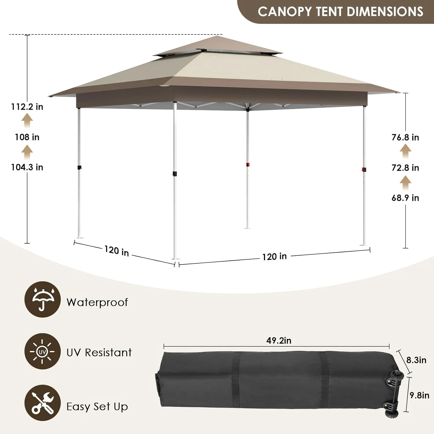 Arlopu White 12' x 12' Ez Pop Up Canopy Tent Portable Instant Folding Shelter Outdoor Camping Canopy Patio Party Gazebo - Image 10