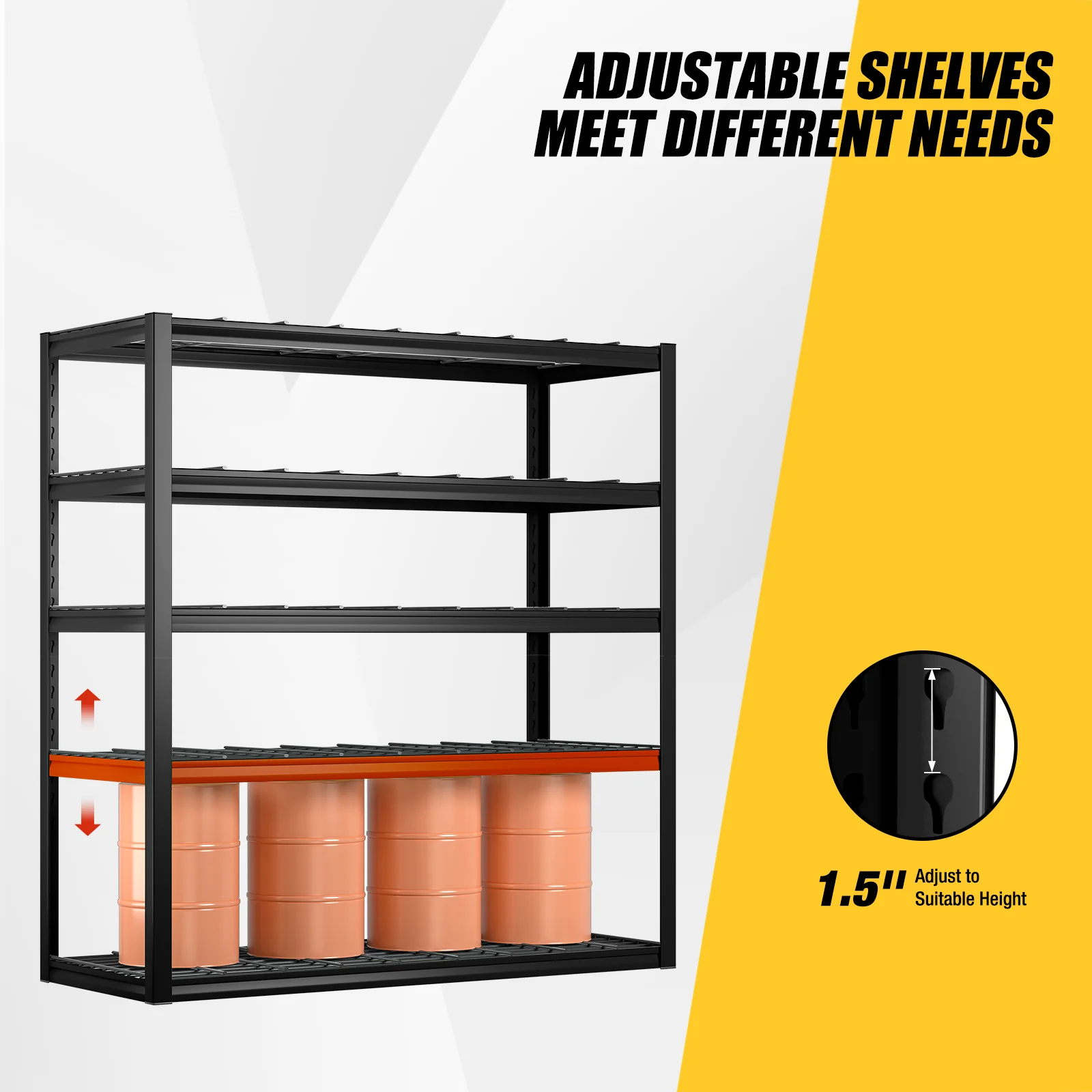 Alvantor 5-Tier Heavy Duty Storage Shelves Unit, 3000LBS Capacity Metal Shelving Rack,Black - Image 6