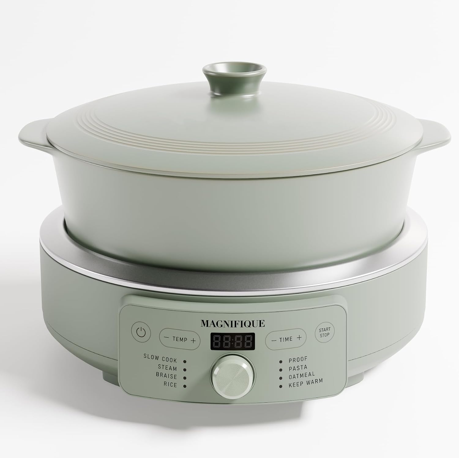 4.5 Quart Slow Cooker, 8-in-1 Casserole Programmable Round Multi-Cooker, Non-Toxic Clay pot Slow Cooker for Rice, Pasta, Steam & Proof, Oven Safe Pot to 500&deg;F, Brown