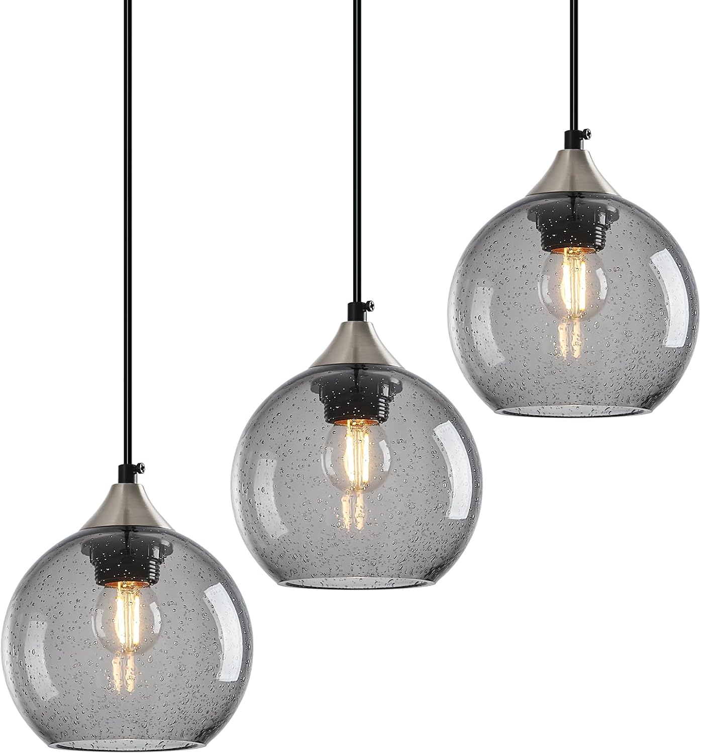 Amber Pendant Lights Kitchen Island 3 Pack, 5.9 in Seeded Glass Globe - Image 24