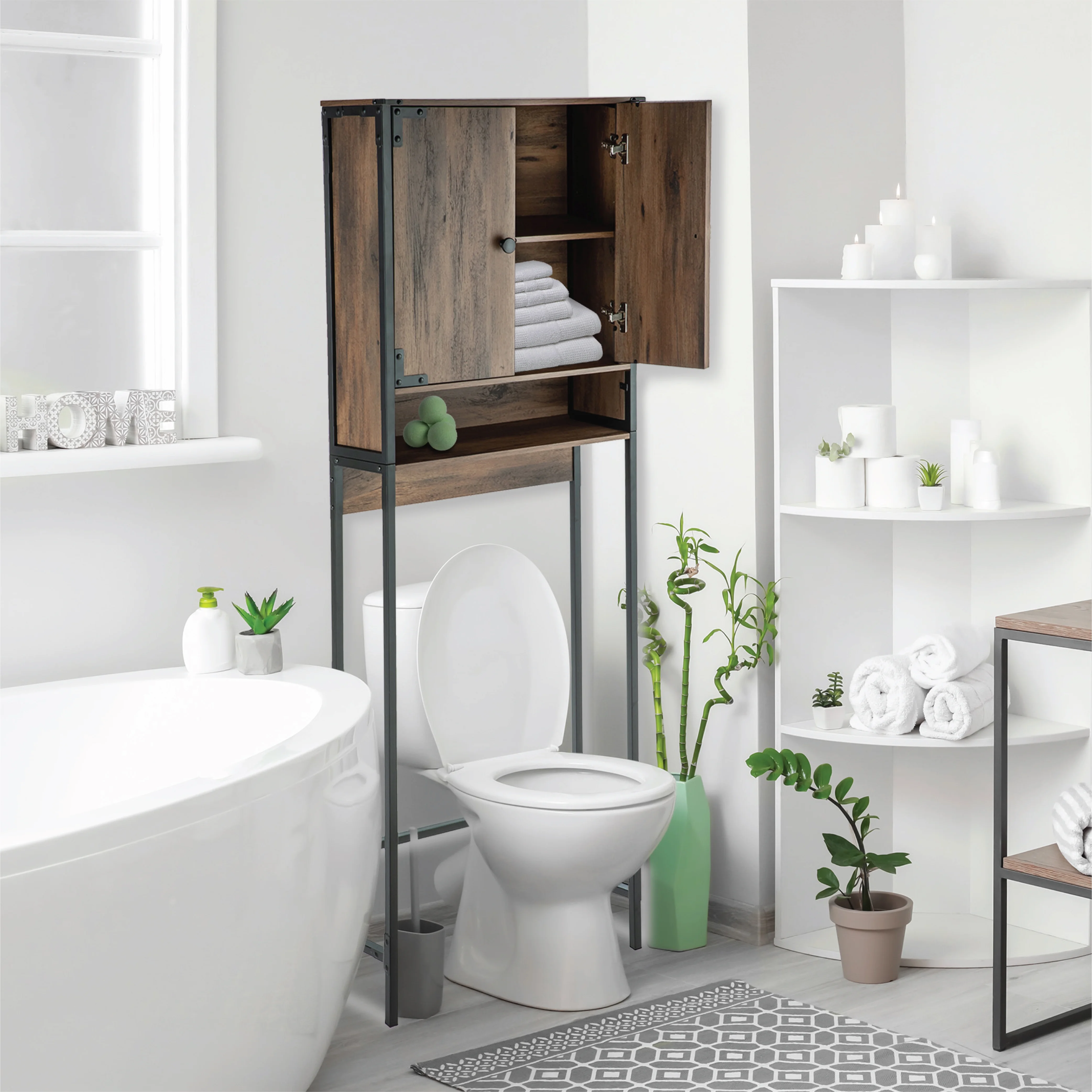 Landia Home over the Toilet Storage Cabinet, 3 Shelves, Brown Wood Finish - Image 15