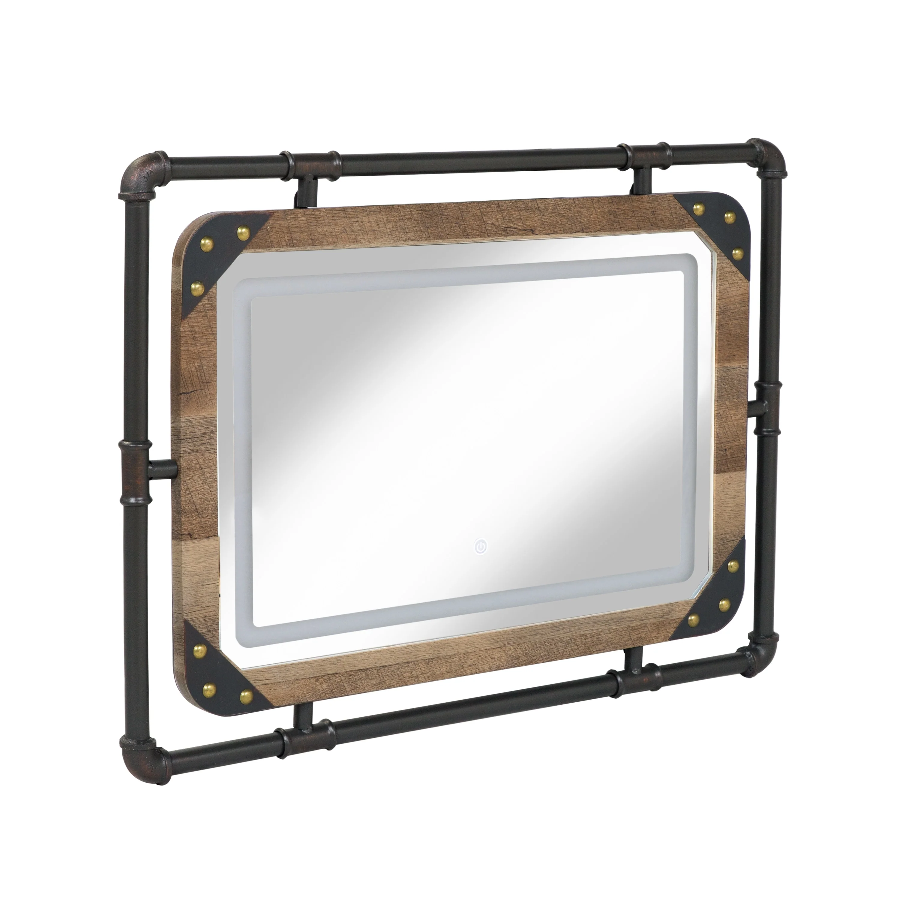 Industrial Metal Wall Mirror with LED Lights, Modern Decorative Mirror for Home - Image 3