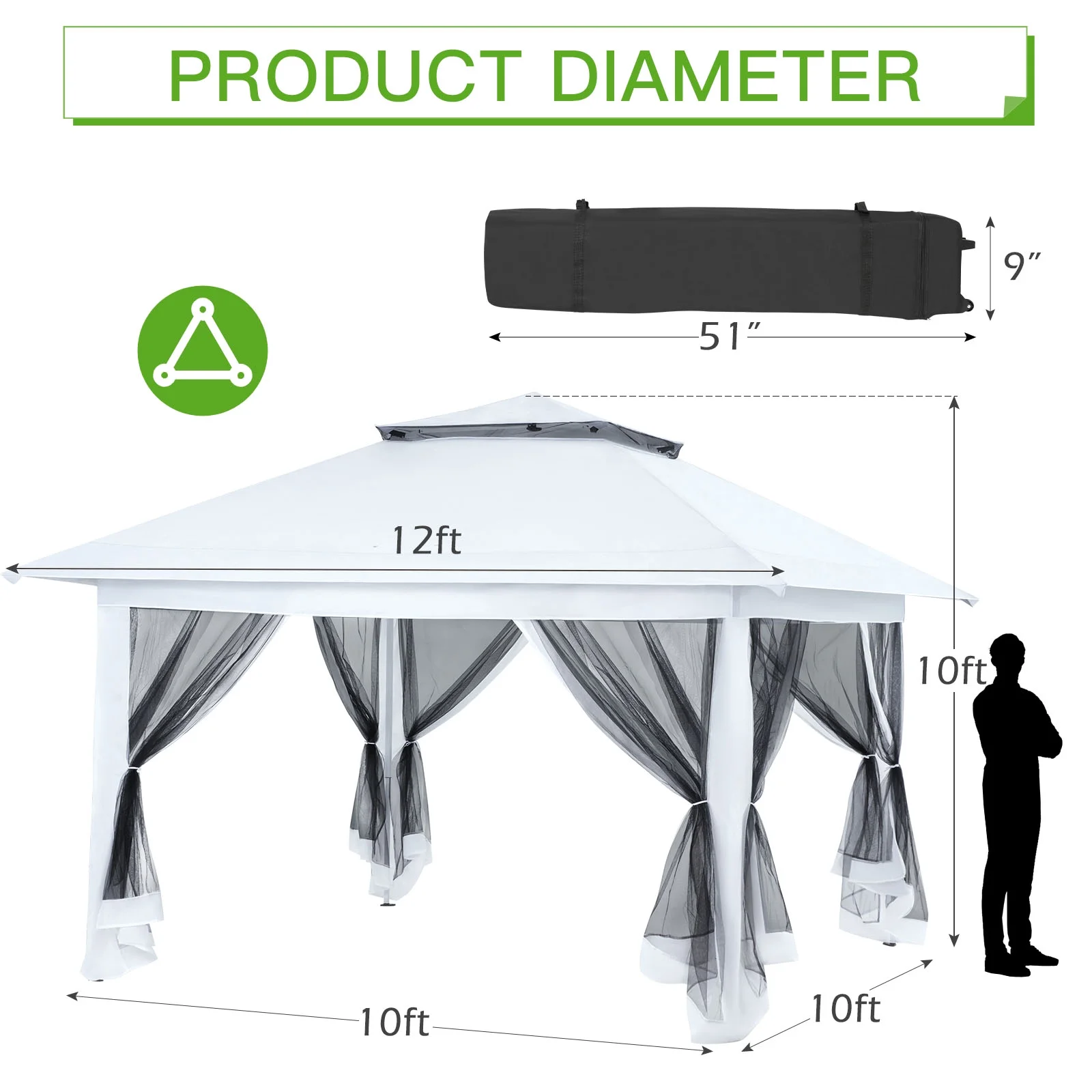 AVAWING 12x12 ft Outdoor Pop-up Canopy Party Tent Easy Setup Patio Wedding Tent, Khaki - Image 88