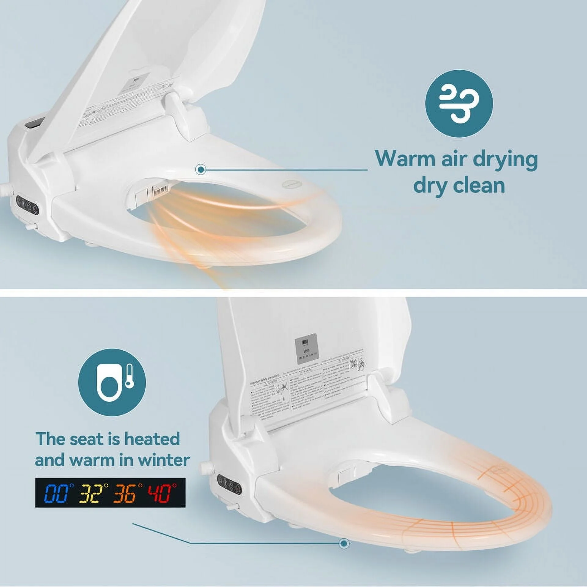 PULUOMIS Elongated Electronic Bidet Toilet Seat White with Heated Seat and Self-Cleaning Nozzle - Image 8