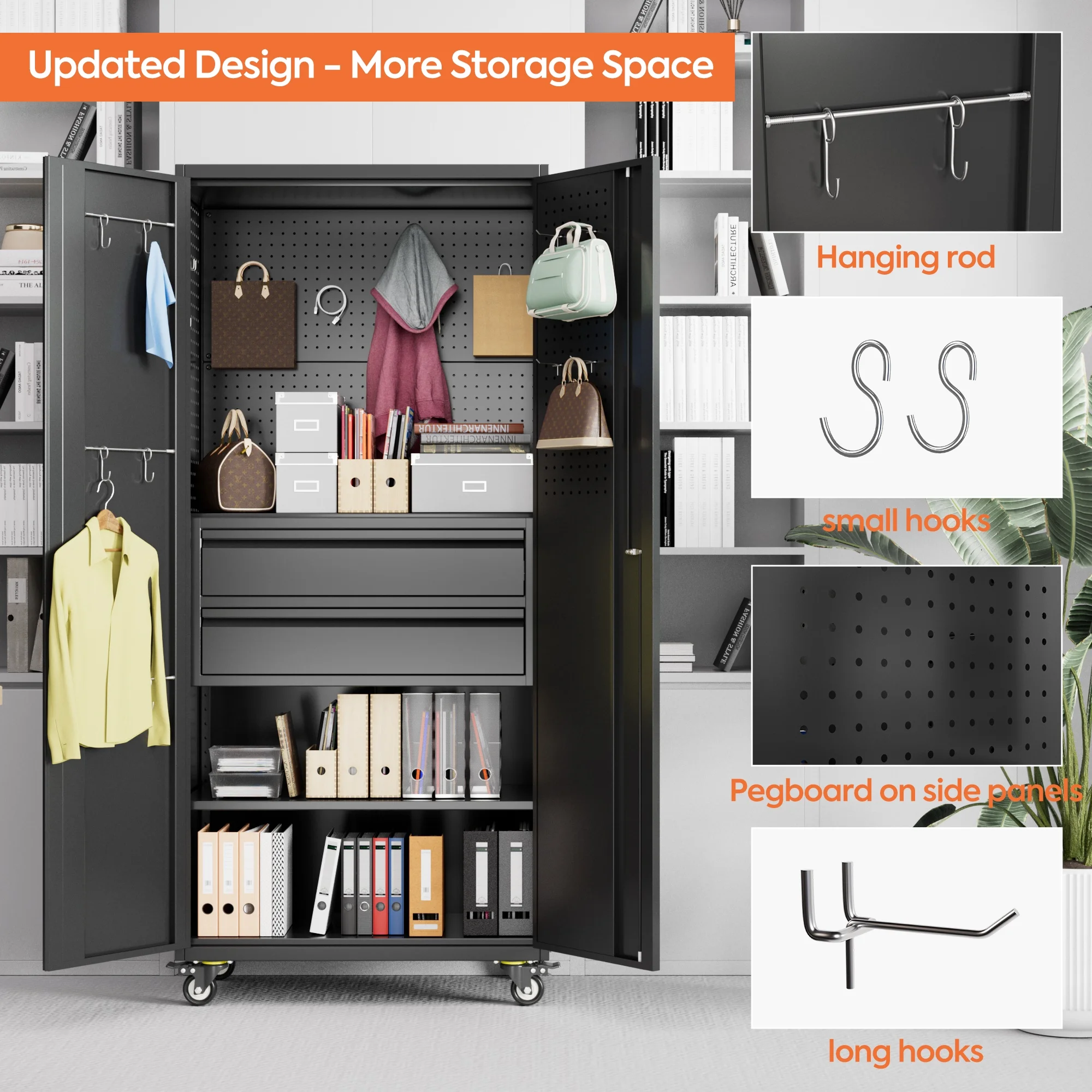 Aobabo Metal Storage Cabinet with Lock,Garage Storage Cabinet with Wheels,72In Steel Storage Cabinet for Garage Home Storage, Black Required-Assembly - Image 189