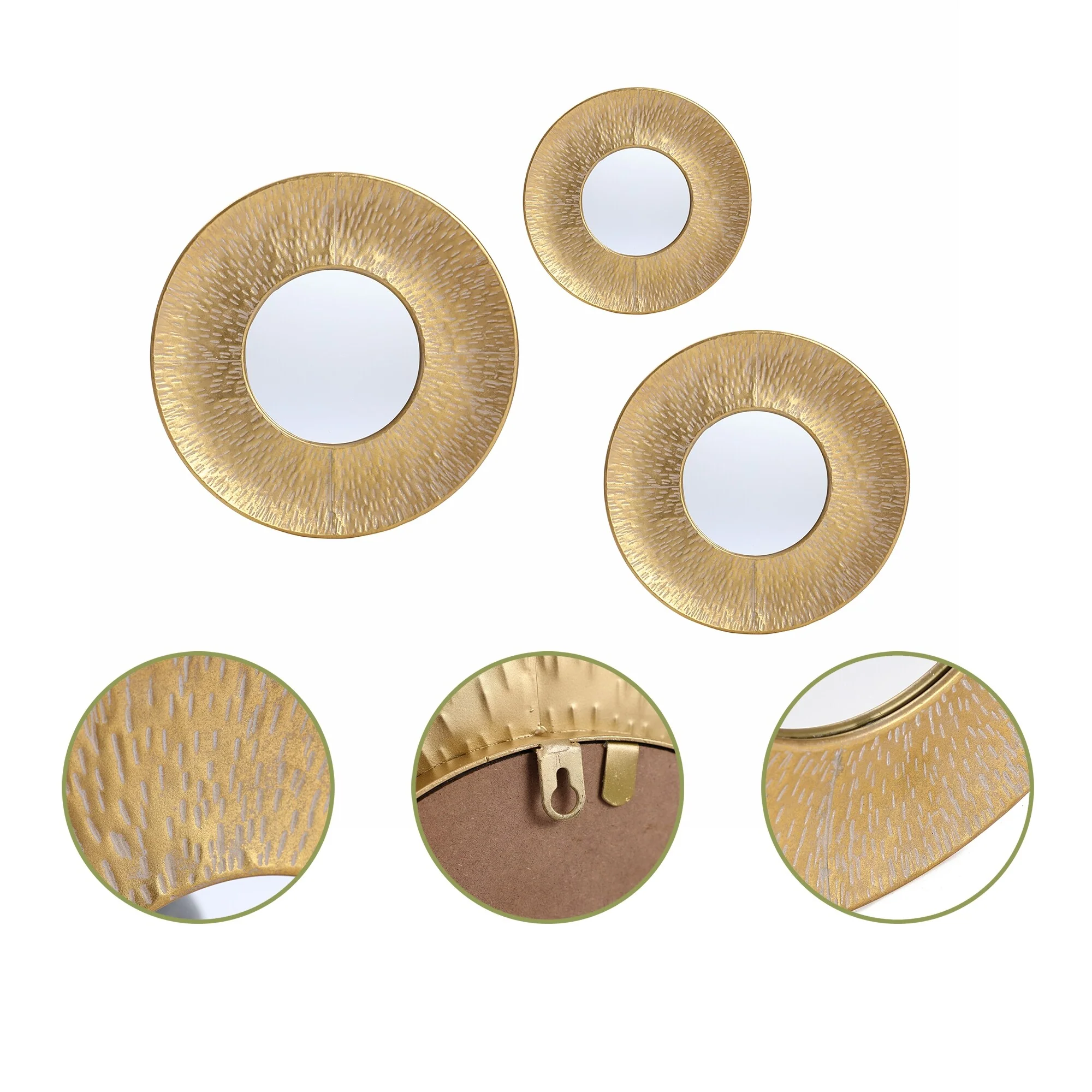 3-Piece Gold Metal Round Wall Mirror Set, 22.25" Diameter x 2.36" Deep, Decorative Wall Mirrors - Image 6