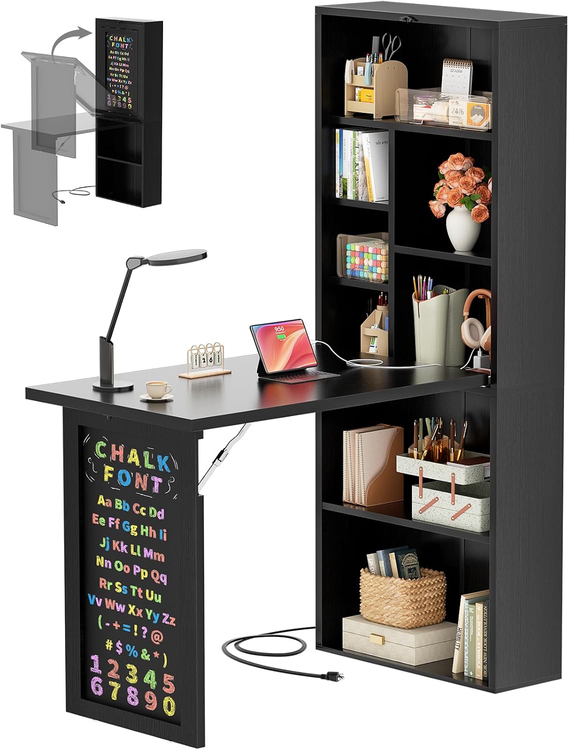 Small Folding Desk with Outlets, Fold-Out Murphy Desk Craft Table - Image 3