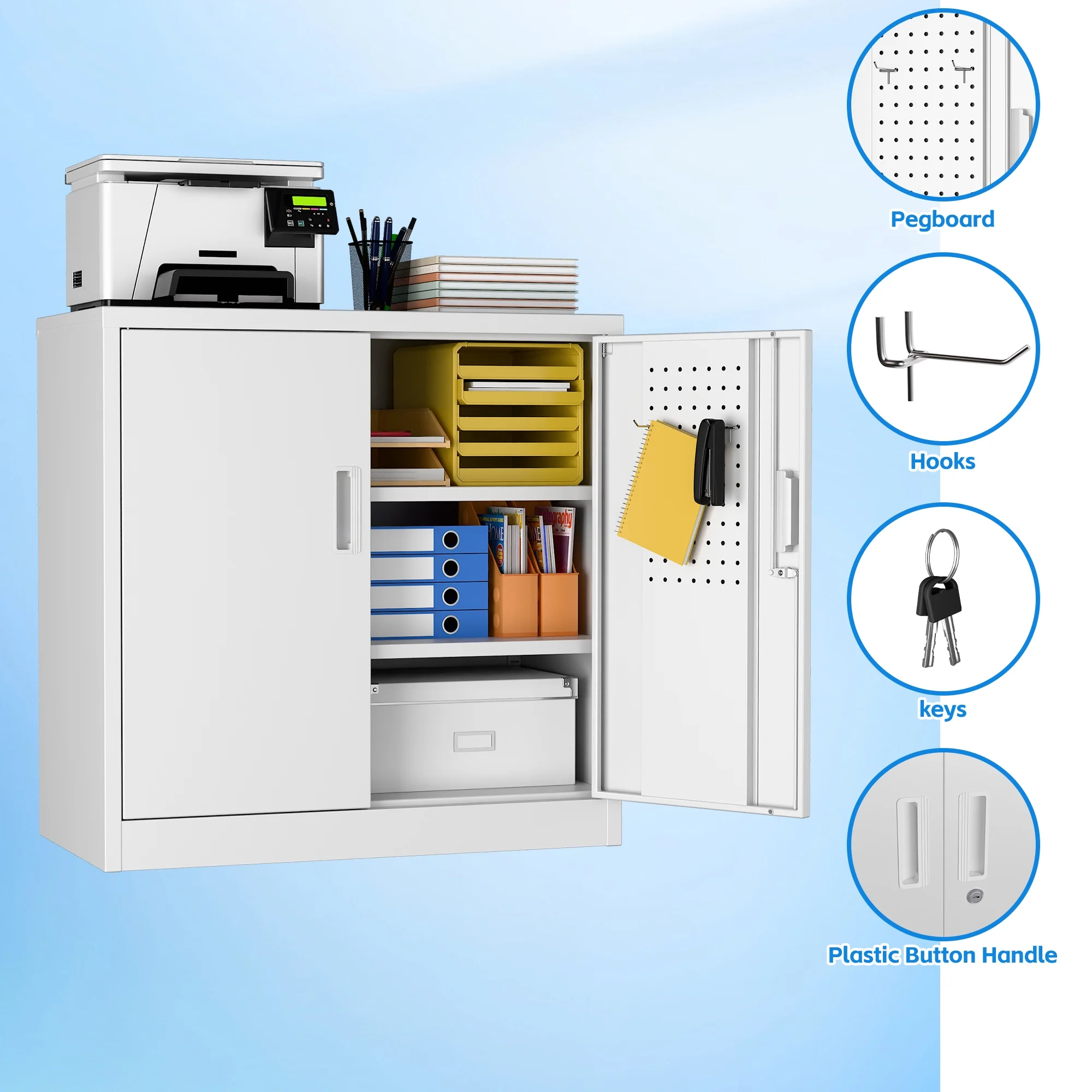 GAEANET 2 Door Metal Storage Cabinet with 5 Adjustable Shelves &Pegboard, 71" H-32" W-16" D Locking Steel Garage Cabinet, for Garage,Office,Home,Gym,School, File Cabinet,Assembly Required, Black - Image 23