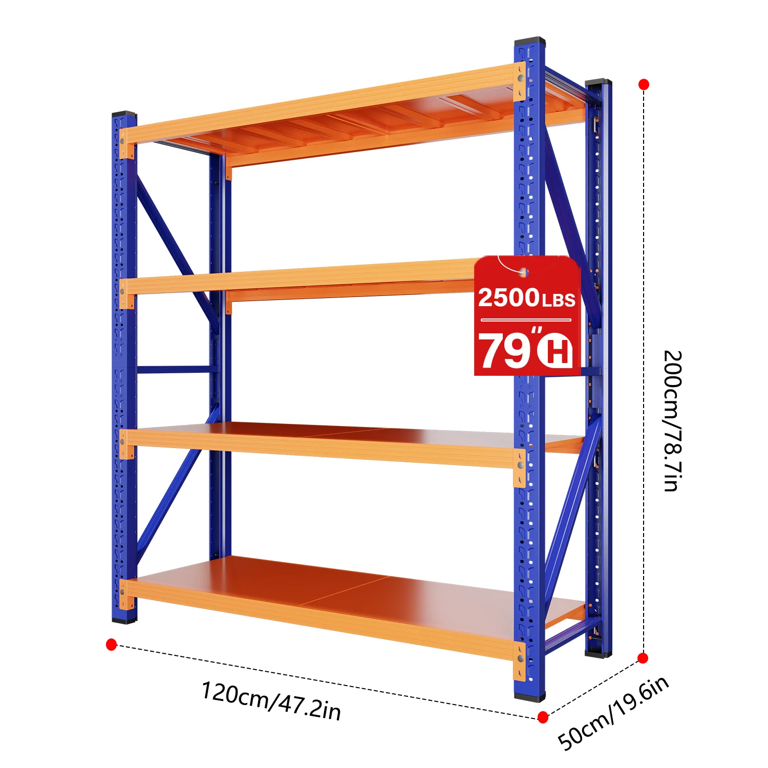 MaxShelv 79" H Garage Shelving 2500lbs, 4 Tier Metal Storage Shelves Adjustable Shelving Unit and Storage for Garage,Basement,59" W x 20" D x 79" H - Image 15