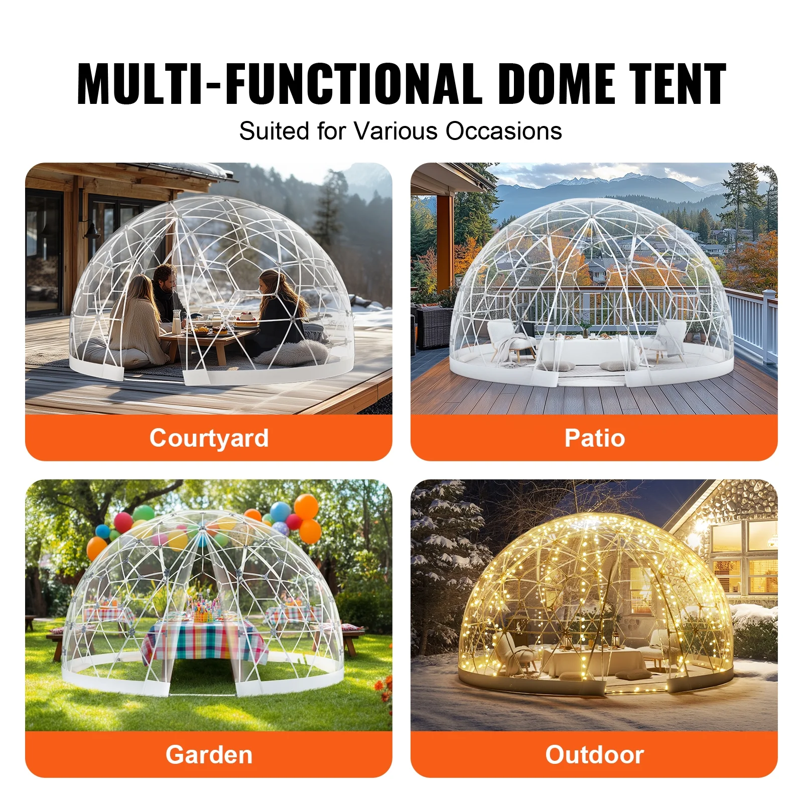 KFFKFF Dome Bubble Tent, 9.5FT Dual Cover (Clear & Light Yellow), Outdoor Spherical Shelter, Enhanced Garden Igloo, Weatherproof Pod for Camping, Patio, Outdoor Dining, Backyard Gatherings - Image 3