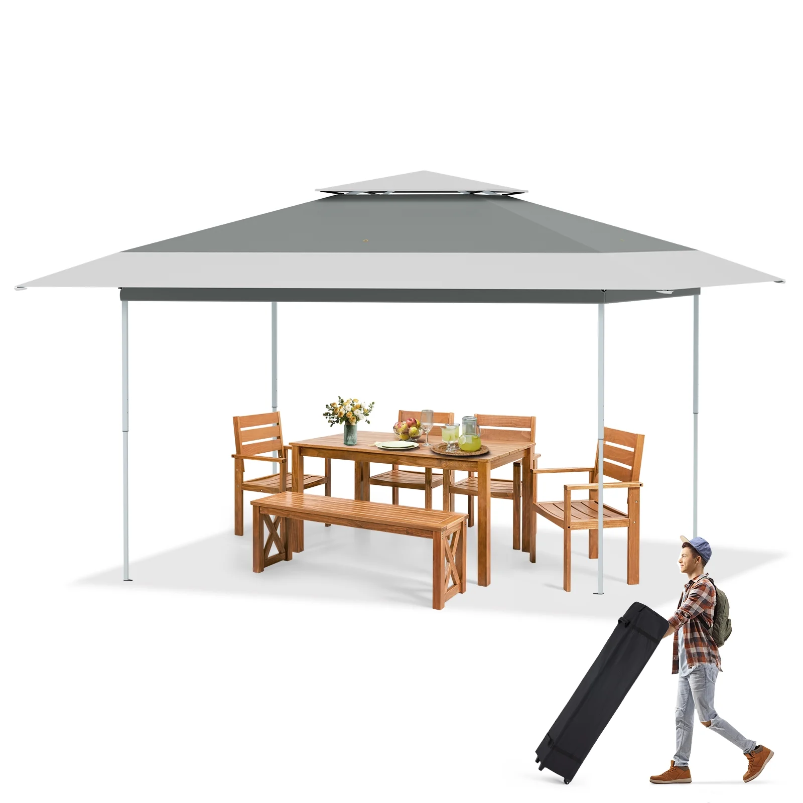 AVAWING 12x12 ft Outdoor Pop-up Canopy Party Tent Easy Setup Patio Wedding Tent, Khaki - Image 57