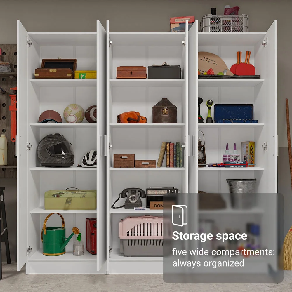 Madesa Garage Set 3 Pantry Storage Cabinet with 15 Utility Shelves 71"L Wooden Organization Unit for Garage - White - Image 6