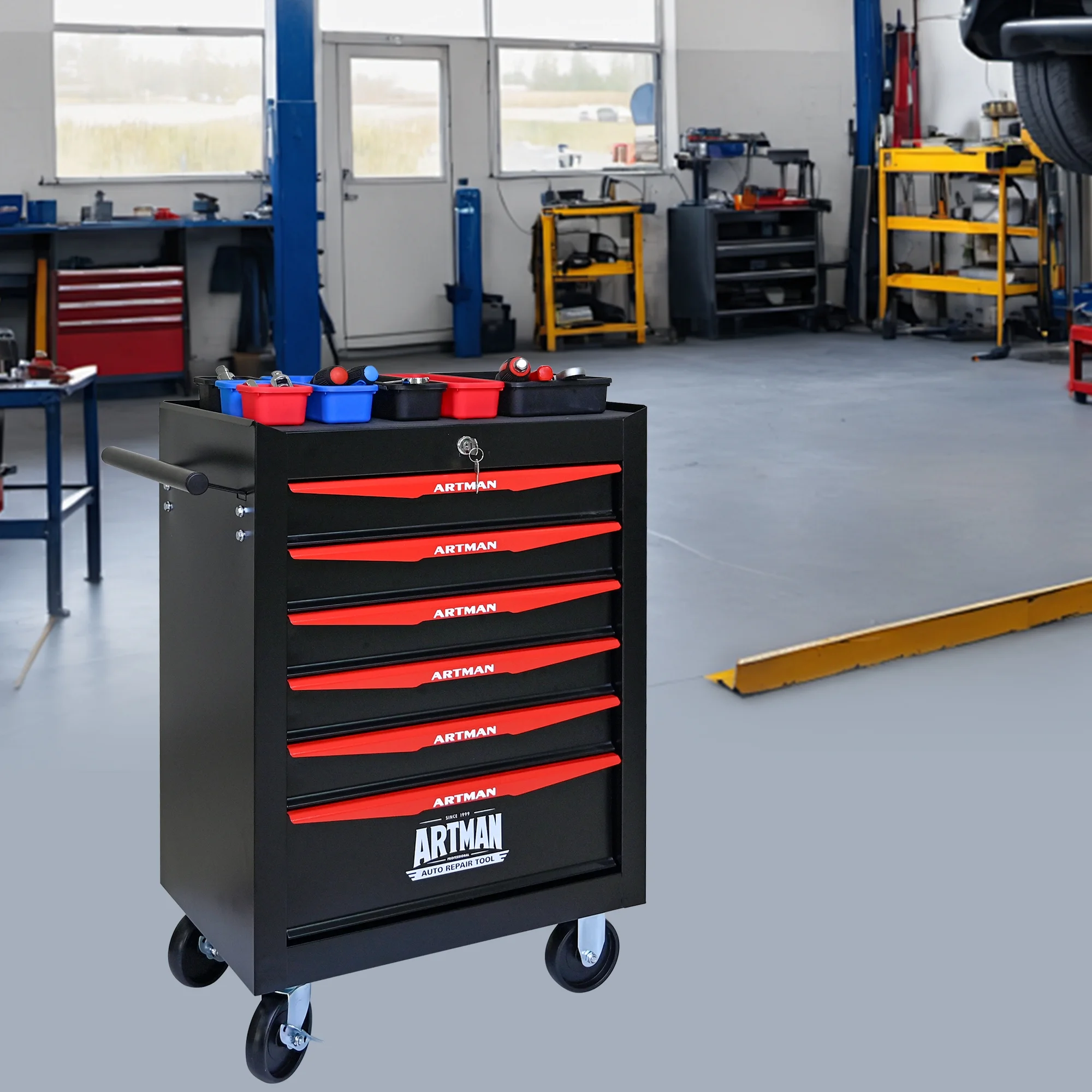 NIGSQJB 30.5"H Rolling Tool Chest Cart with 6 Drawers, 7 Small Tool Boxes Organizers, Lockable Tool Cabinet Storage with Wheels for Garage, Warehouse,Workshop, Repair Shop, DIY, Red - Image 24