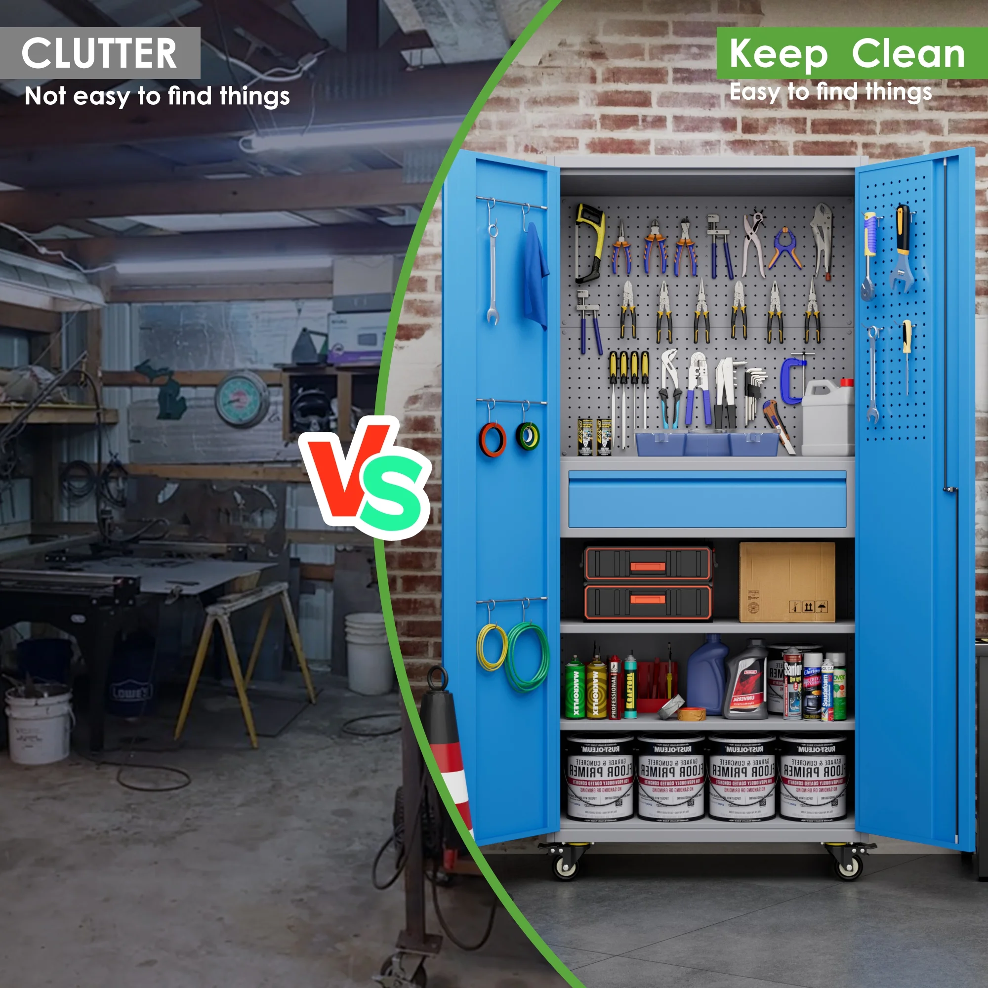 SUPEER 71" Metal Storage Cabinets with Wheels and Pegboards, Industrial Cabinet with 2 Drawers and 2 Adjustable Shelves,, Assembly Required - Image 115