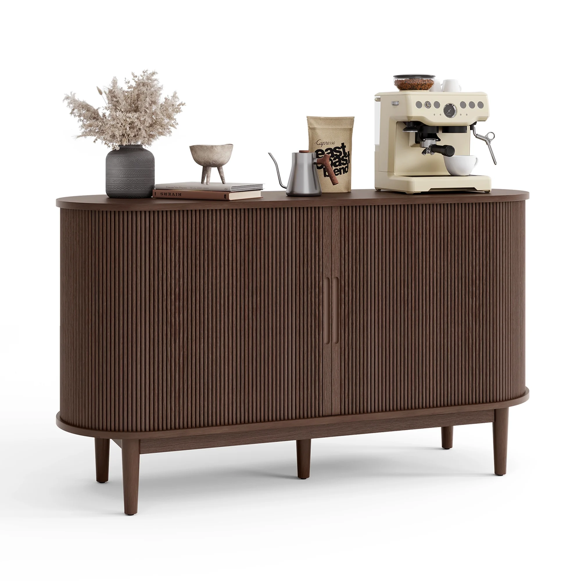 LINSY HOME Fluted Pantry Storage Cabinet, Kitchen Cabinets with Sliding Tambour Door, Wide Storage Cabinet with Removable & Adjustable Shelves for Dining Room, Living Room, Bathroom, Oak - Image 18