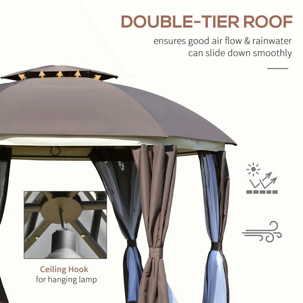 Topcobe 12' x 12' Round Outdoor Canopy Tent, Patio Dome Canopy Tent Canopy Shelter with Double Roof, Curtains, Zippered Doors, Strong Steel Frame, Outdoor Canopy, Shade Canopy, Patio Canopy, Brown - Image 9