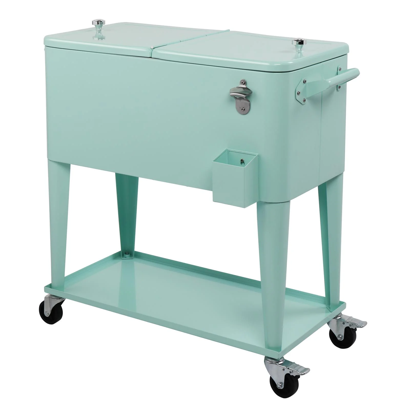 EasingRoom Iron Spray Plastic Patio Cooler Cart with Tray Cooler with Shelf Green - Image 8