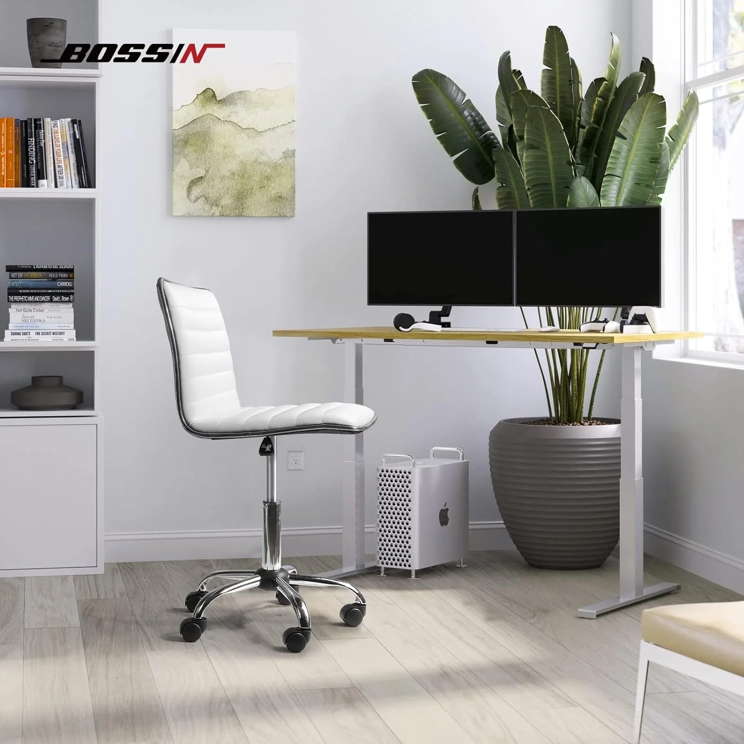Adjustable Mid-Back Armless Swivel Office Chair, Ribbed Task and Vanity Chair for Small Spaces - Image 27