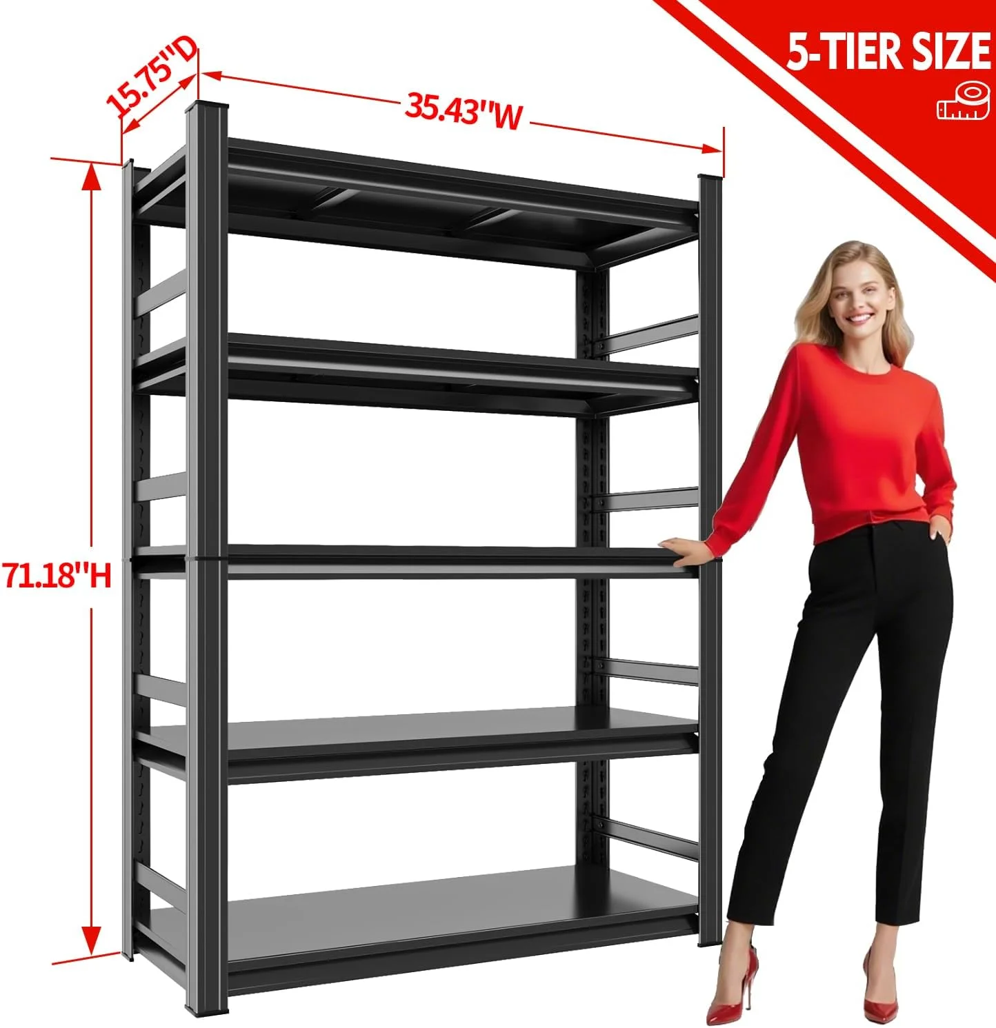 Garage Shelving 3500LBS Storage Shelves 5-Tier Adjustable Metal Shelving Units Garage Storage Shelves Heavy Duty for Industrial, Warehouse, Basement, Commercial, Black - Image 25