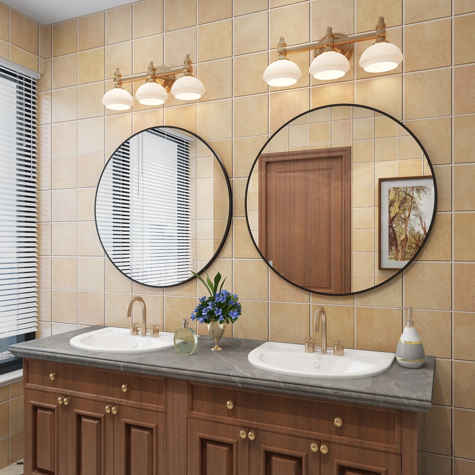Round Metal Black Frame Bathroom Vanity Mirror, Wall Mounted Decorative Mirror - Image 25