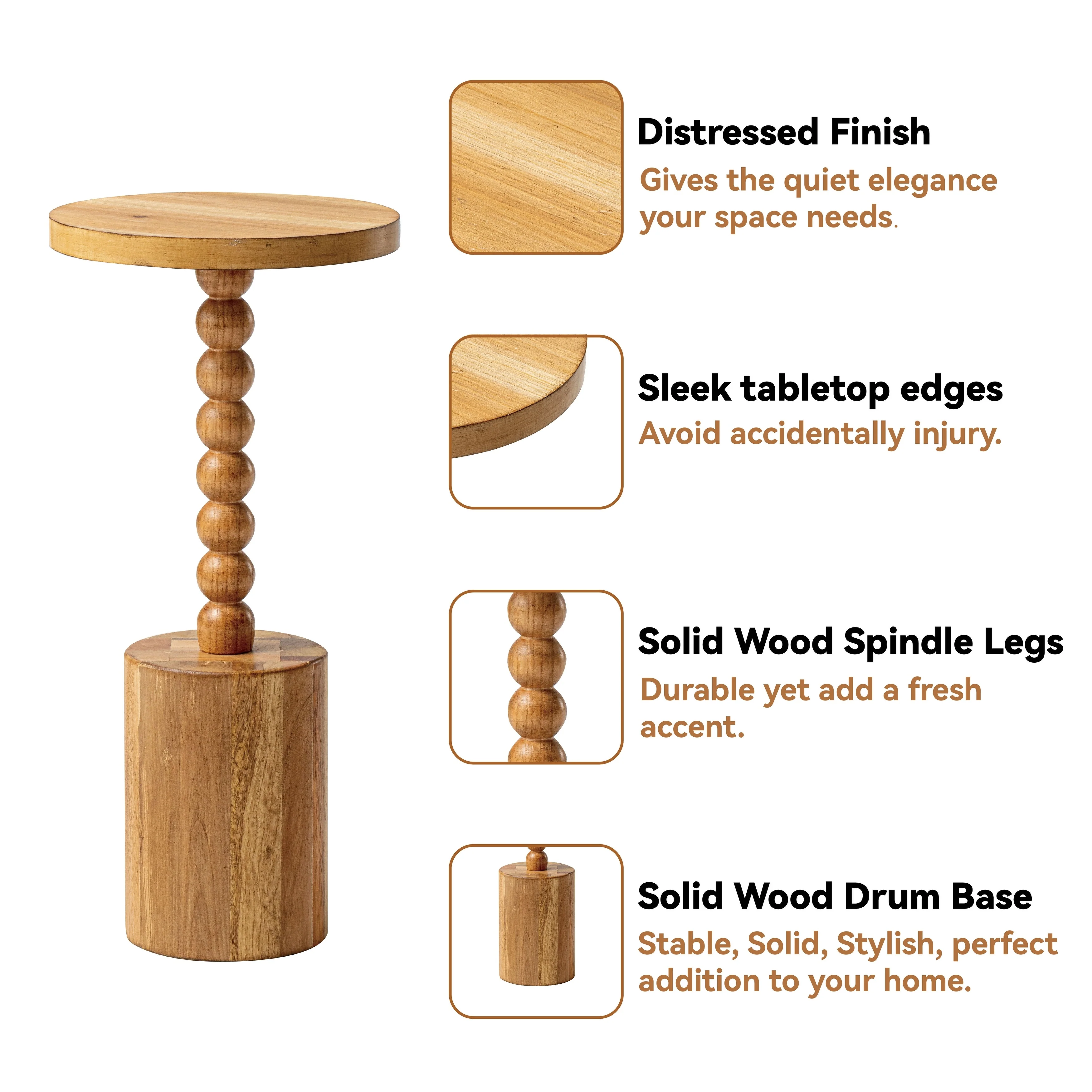 Wood Pedestal End Table, Round Martini Drink Table for Small Spaces, Living Room and Bedroom - Image 6
