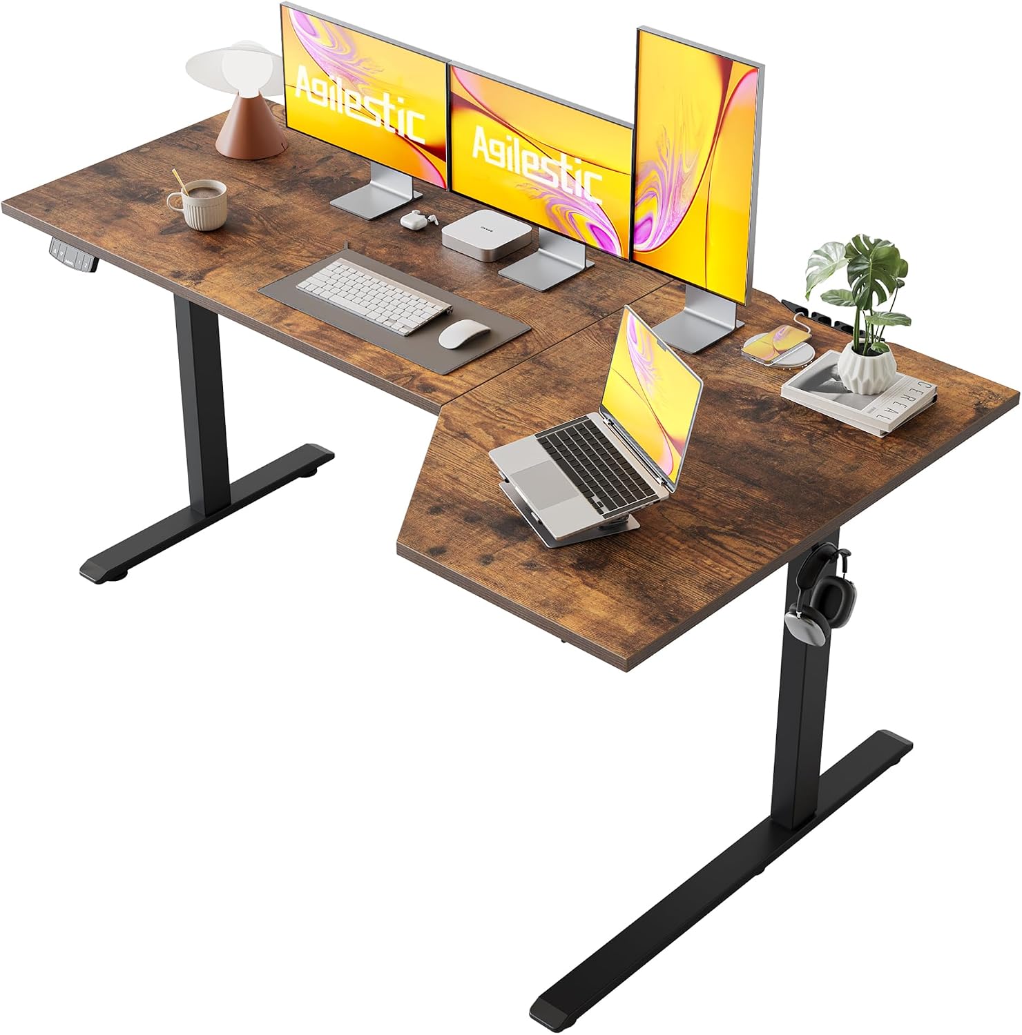 55 x 32 Inch Corner L Shaped Electric Standing Desk, Rustic Brown - Image 5