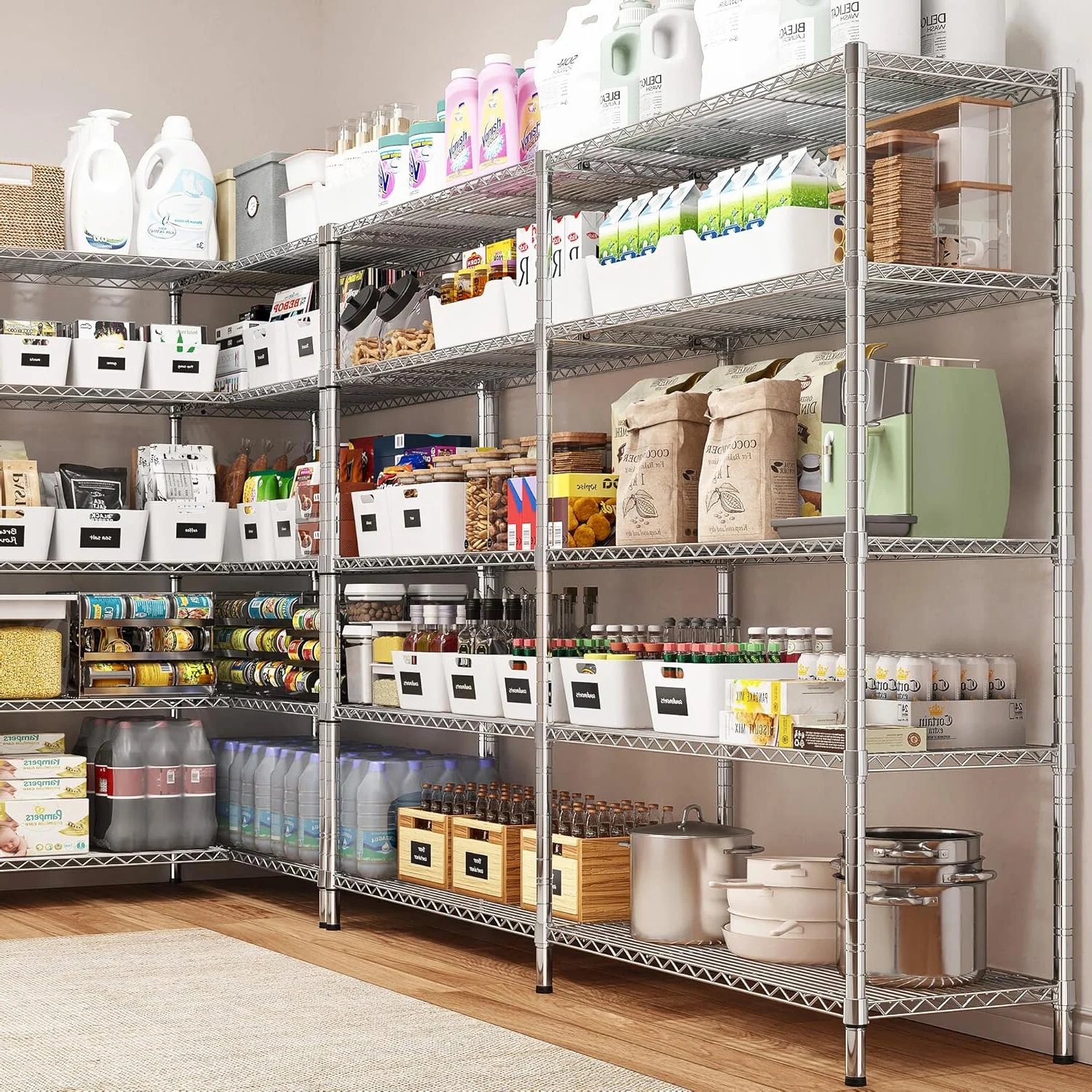 Legooin 72"H Extra-wide Metal Shelves 60"W Storage Rack for Pantry Office Garage Capacity 1500LBS Adjustable Corner Shelving Unit, Black - Image 16