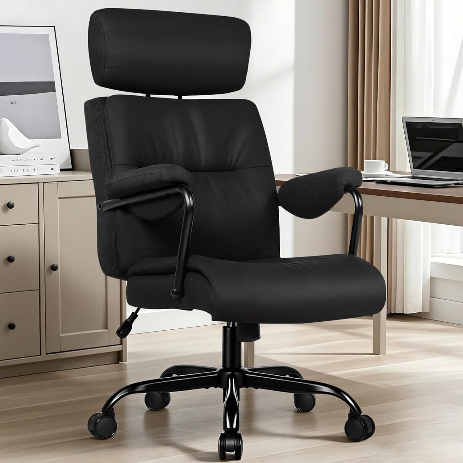 Executive Office Chair Ergonomic, Leather Desk Chair, Comfy High Back, Black - Image 2