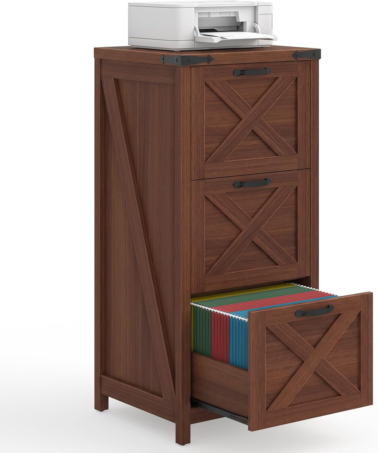 3 Drawers Tall Farmhouse File Cabinet with Wheels, Rustic White - Image 7