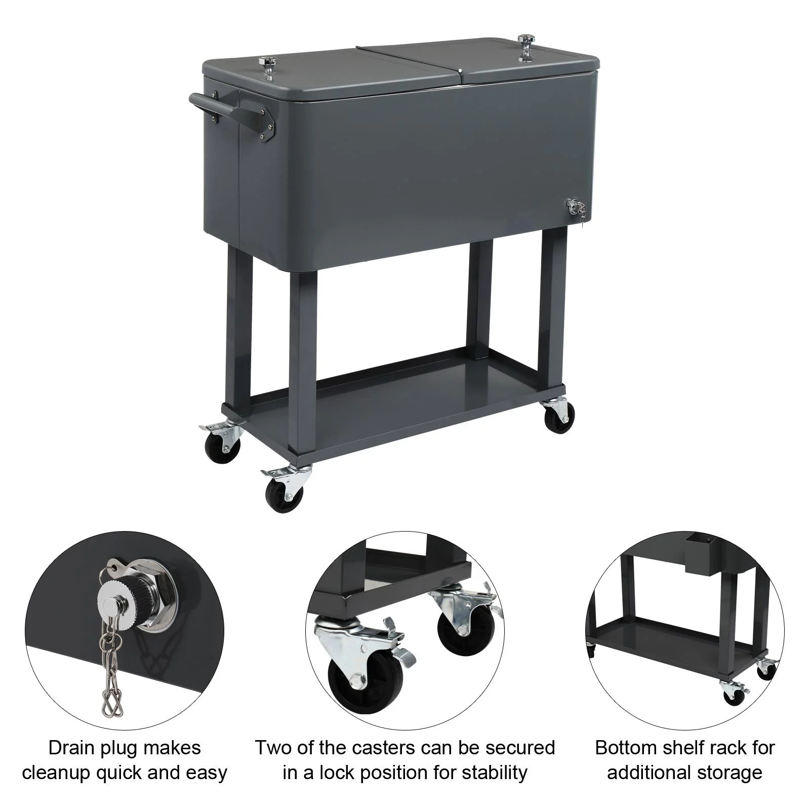EasingRoom Iron Spray Plastic Patio Cooler Cart with Tray Cooler with Shelf Green - Image 13