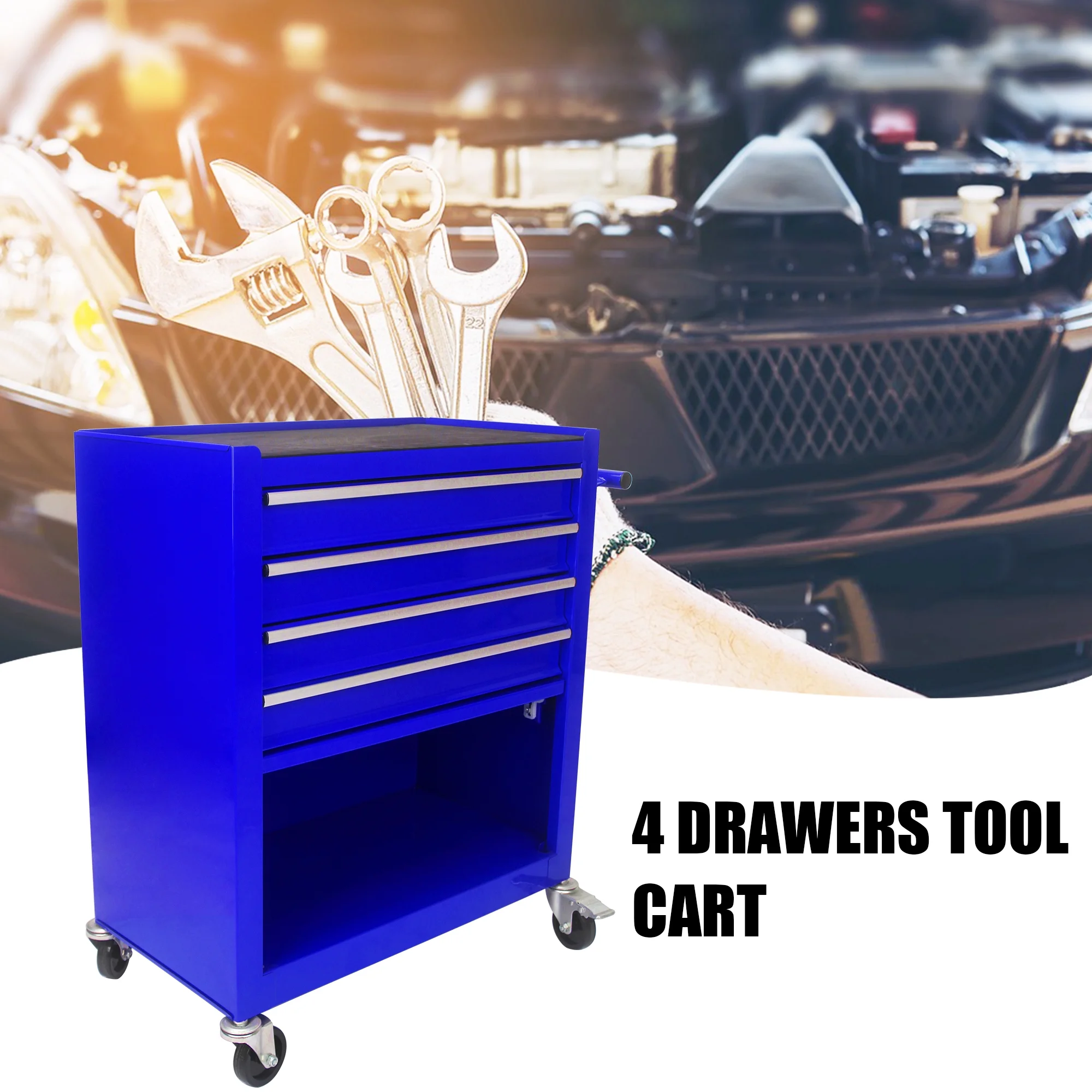 4 Drawers Multifunctional Tool Cart with Wheel Steel Tool Chest Storage Cabinet - Image 2