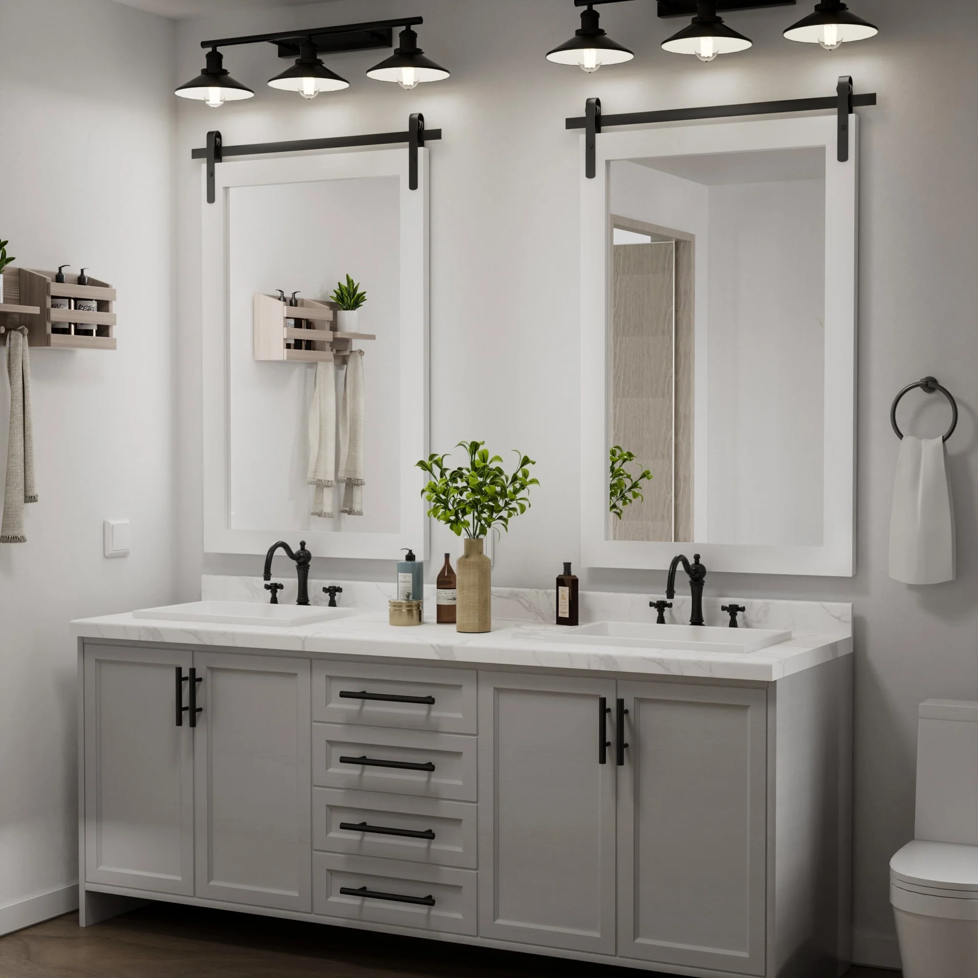 Modern Rectangular Wall Mirror with Wood Frame, Bathroom and Barn Door Mirror, Multiple Sizes - Image 26