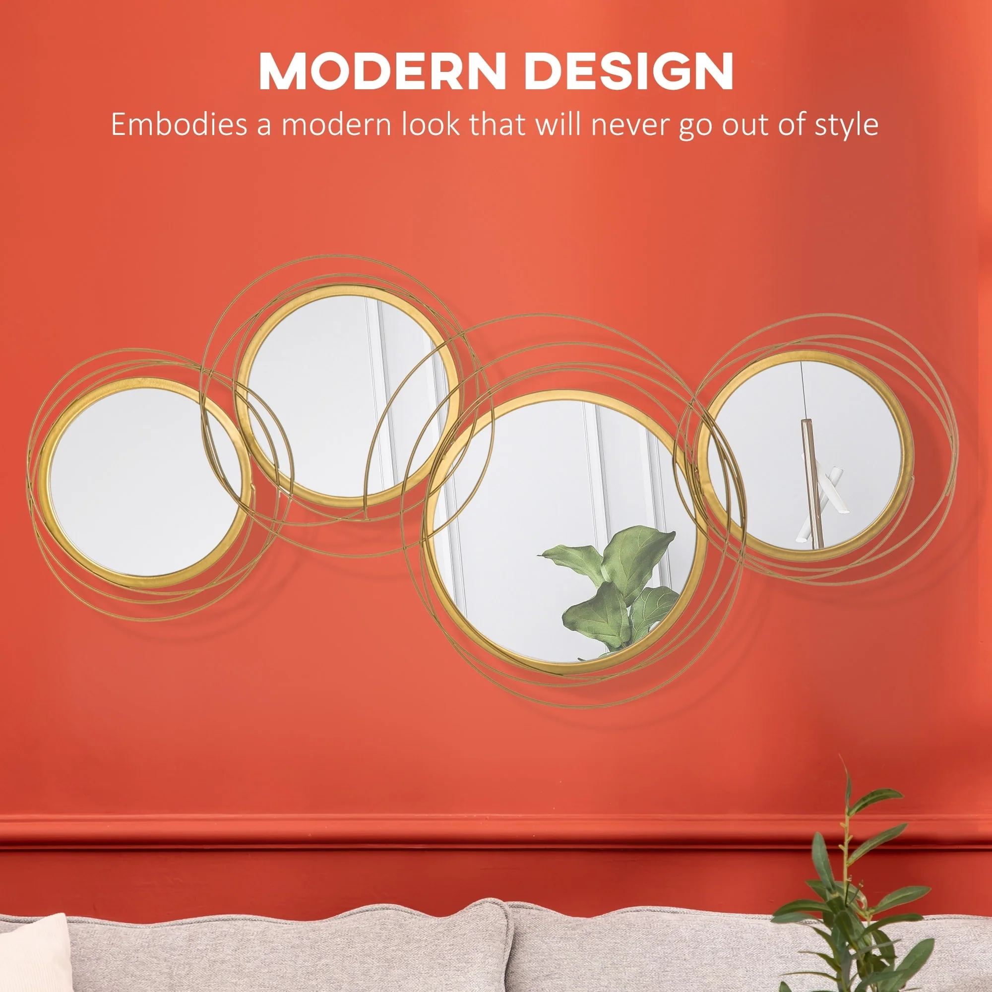 Modern Gold Metal Wall Art with Mirror, Decorative Hanging Wall Sculpture for Living Room, Bedroom and Dining Room - Image 4