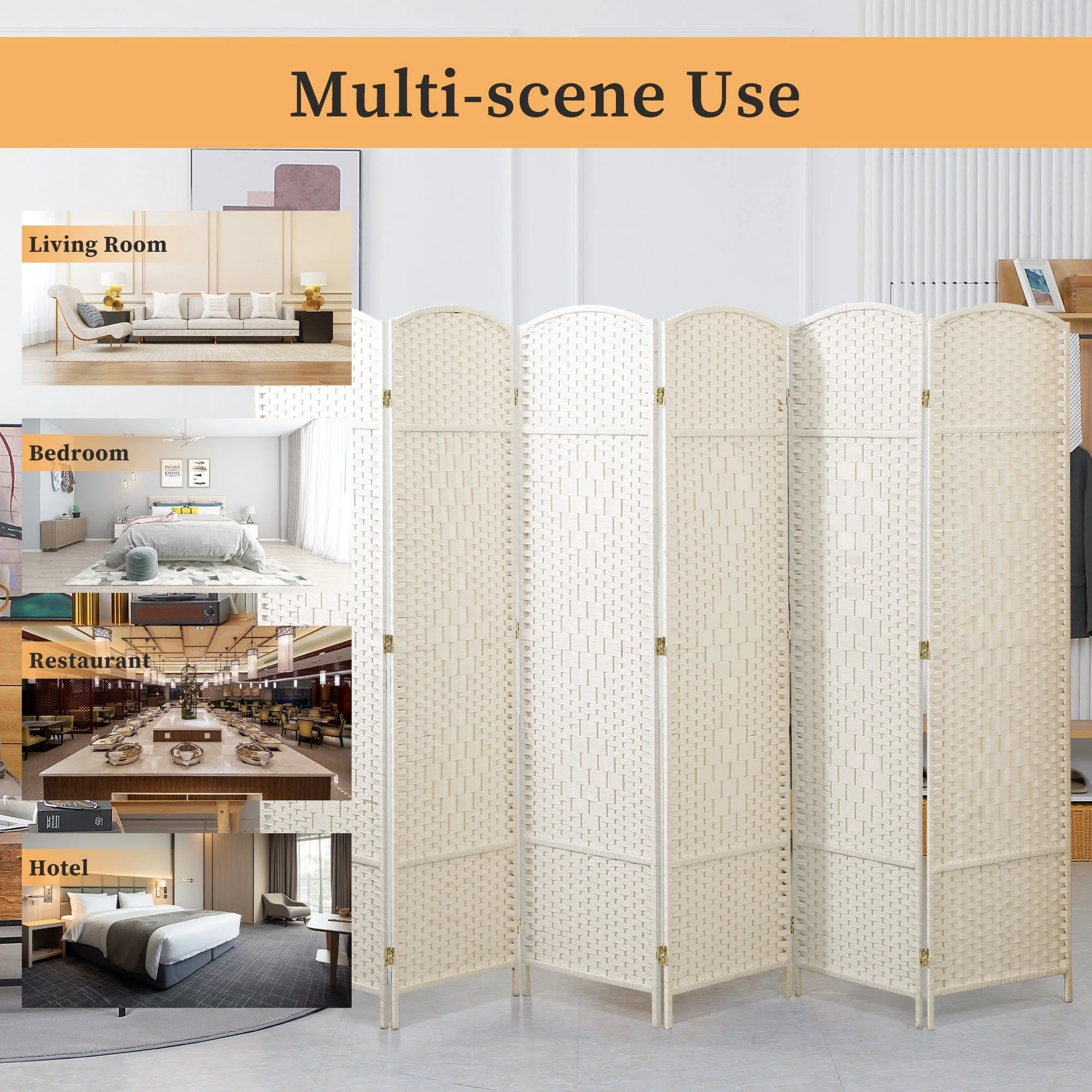 6 FT Tall Woven Fiber Room Divider, Freestanding Folding Privacy Screen - Image 49