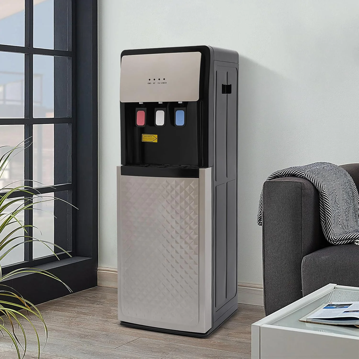 Bottom Loading Water Cooler Dispenser, Storage Cabinet Drinking Fountain Hot & Cold Standing Water Dispenser with Anti-Scalding Design Safety Lock for Home Office (Silver Grey) - Image 2