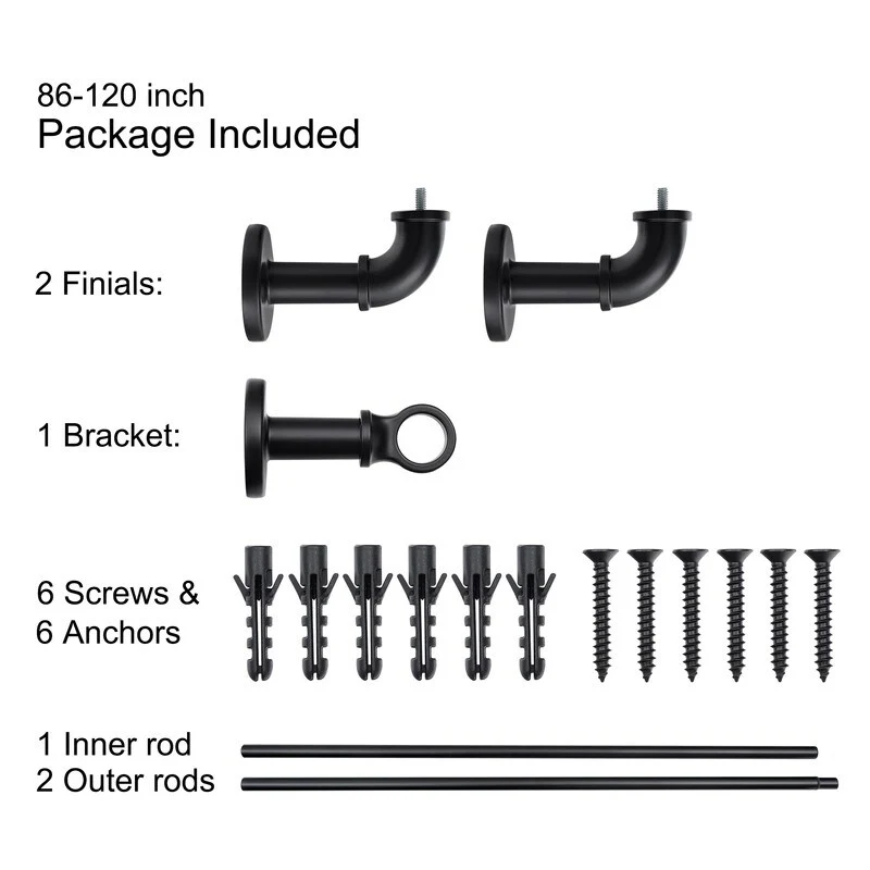 1 Inch Industrial Curtain Rods for Windows, Blackout Wrap-Around Rods, Rustic Matte Black - Image 21
