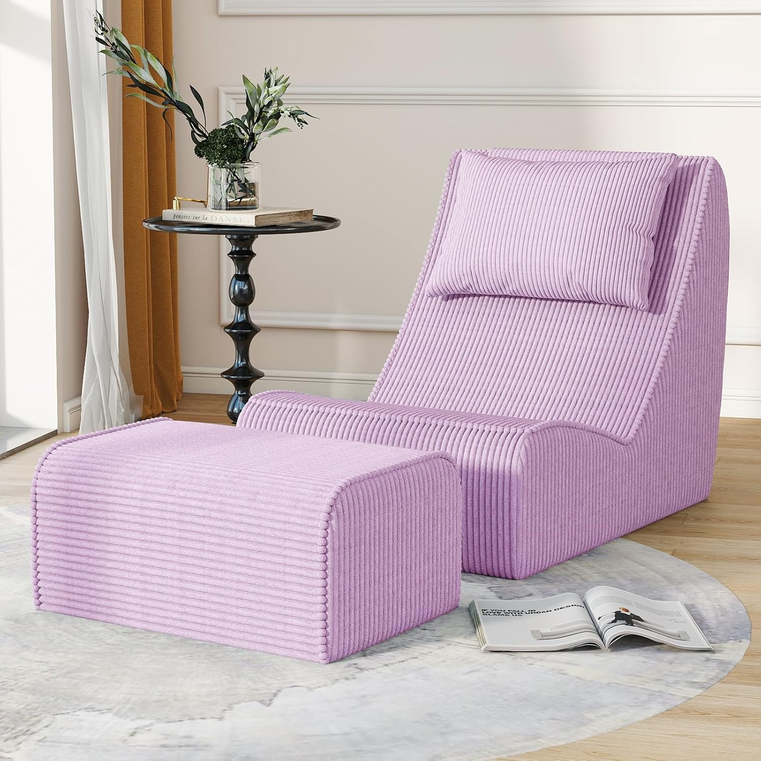 Chaise Lounge Chair with Ottoman,Giant Corduroy Bean Bag Chair for Adults - Image 8