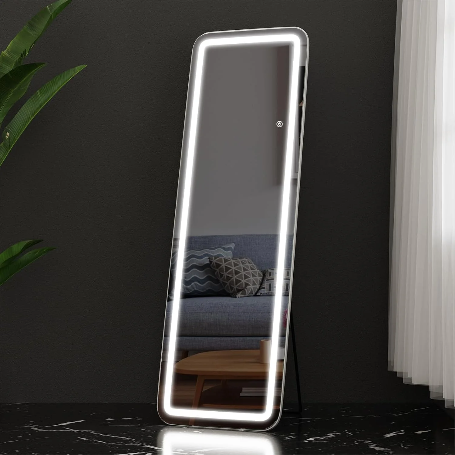 64 x 21 Inch Full Length LED Floor Mirror with Stand, Full Body Wall Mounted Mirror - Image 9