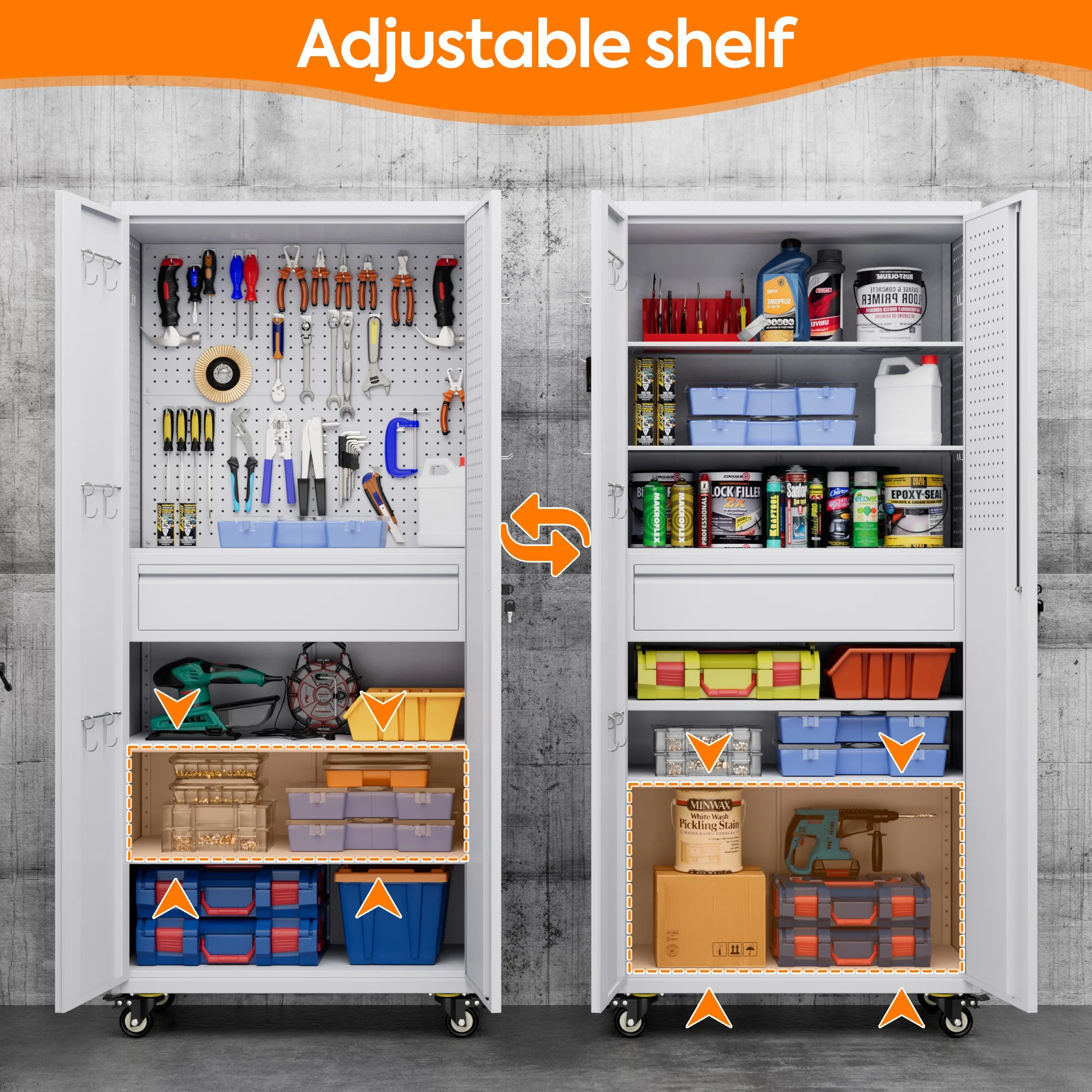 Aobabo Metal Storage Cabinet with Lock,Garage Storage Cabinet with Wheels,72In Steel Storage Cabinet for Garage Home Storage, Black Required-Assembly - Image 139