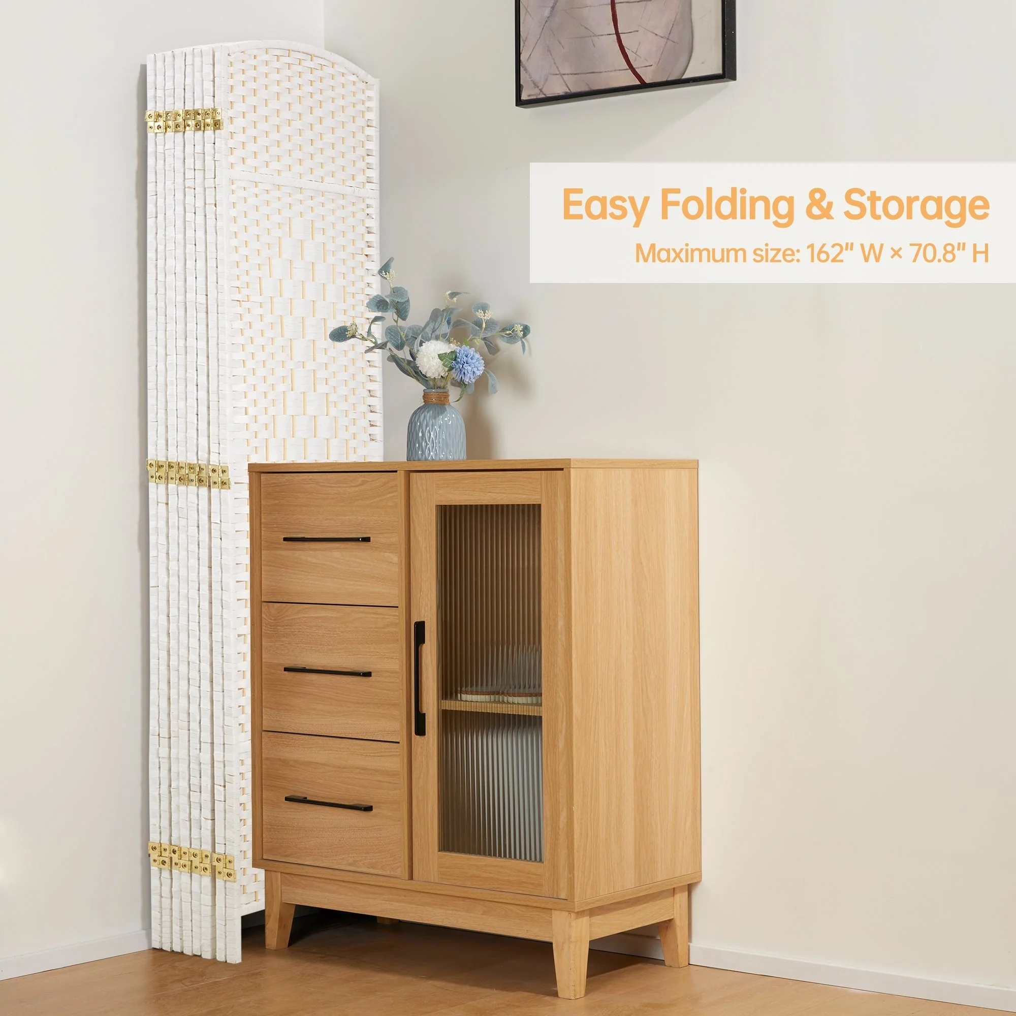 6 FT Tall Woven Fiber Room Divider, Freestanding Folding Privacy Screen - Image 12