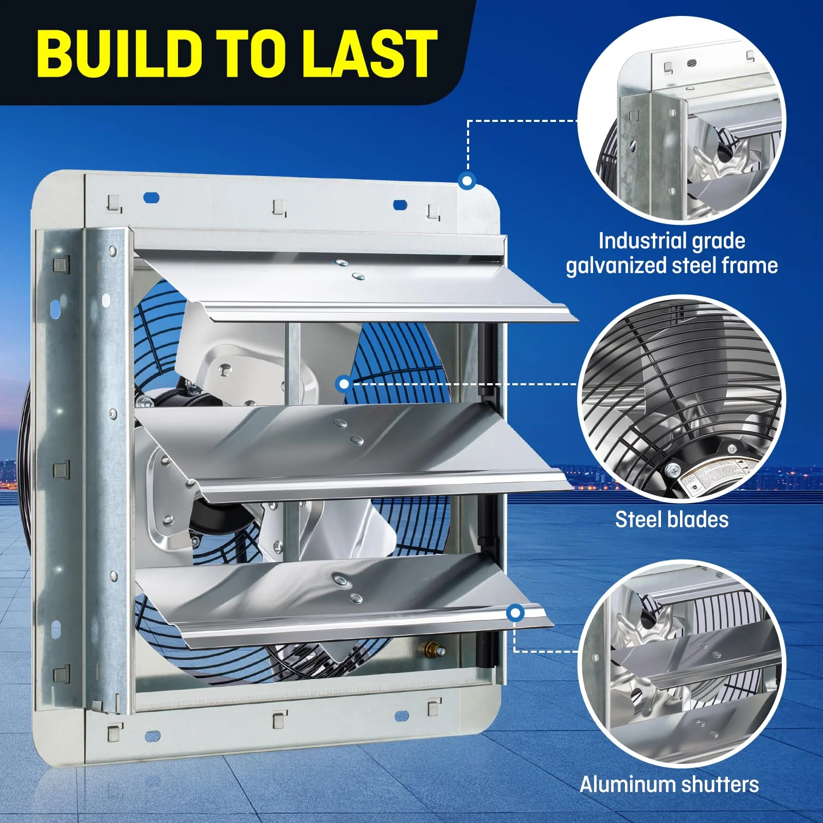 12 Inch Wall Mounted Exhaust Fan with Thermostat, High Velocity Ventilation Fan for Garage, Workshop and Home Ventilation - Image 5
