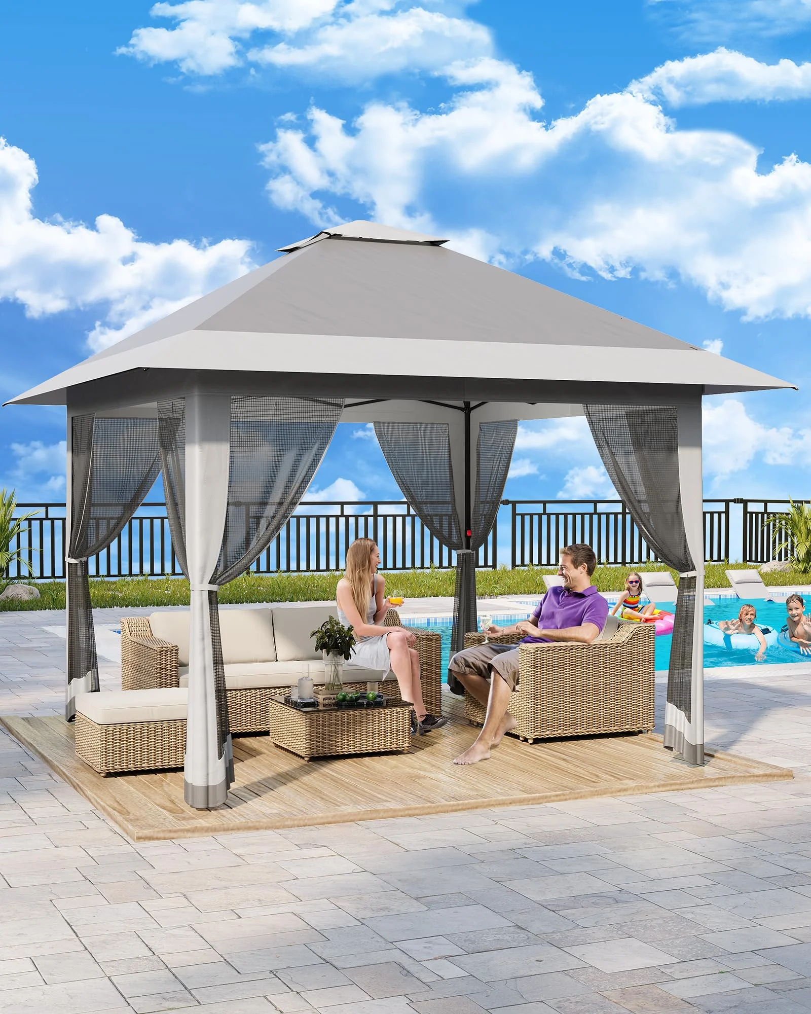 Accreate 13' X 13' Outdoor Patio Gazebo,Outdoor Canopy Tent with Mosquito Netting,Backyard Tent for Party, Wedding, Outdoor Dining, Patio, Backyard - Image 43