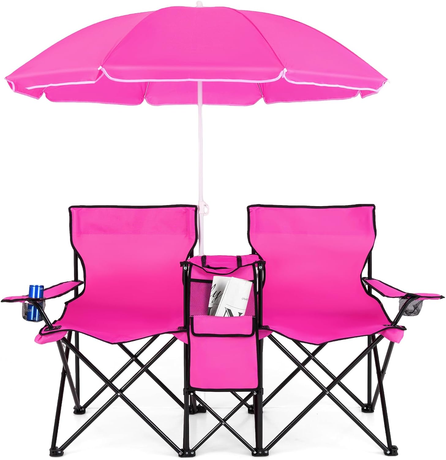 Double Folding Picnic Chairs with Umbrella – Mini Table & Beverage Holder Included - Image 10