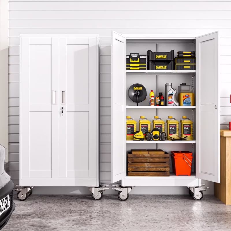 Erosoei 75"H Metal Garage Storage Cabinet with Wheels, Tool Storage Cabinet with 5 Adjustable Shelves - Image 7