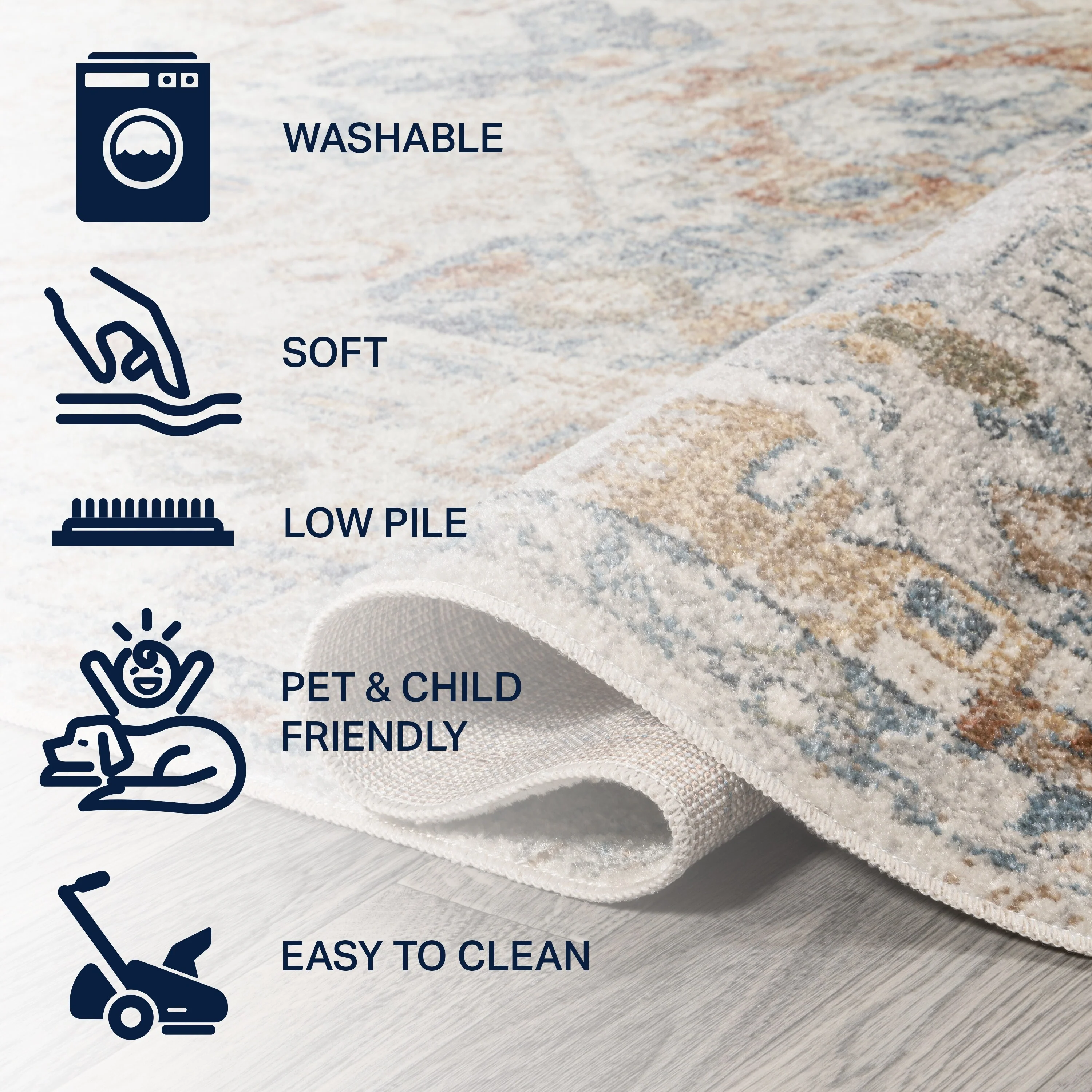 Bohemian Medallion Low-Pile Machine-Washable Area Rug, Cream and Terra - Image 3